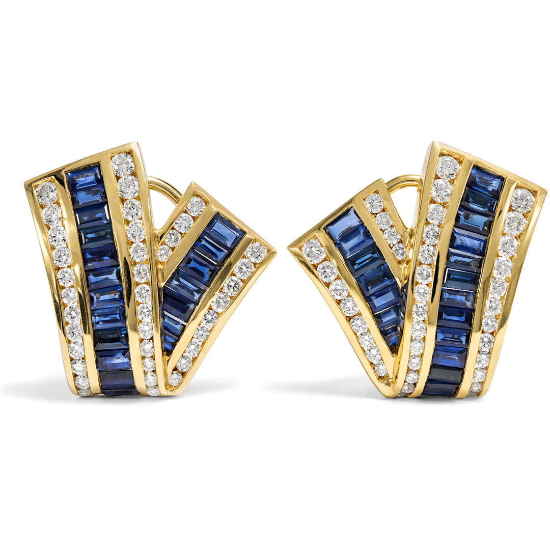 Glamorous Vintage Sapphire and Diamond Earrings, Charles Krypell