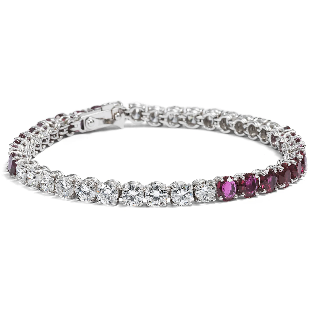 Luxurious Rivière Bracelet with Diamonds & Untreated Rubies, ca. 1965