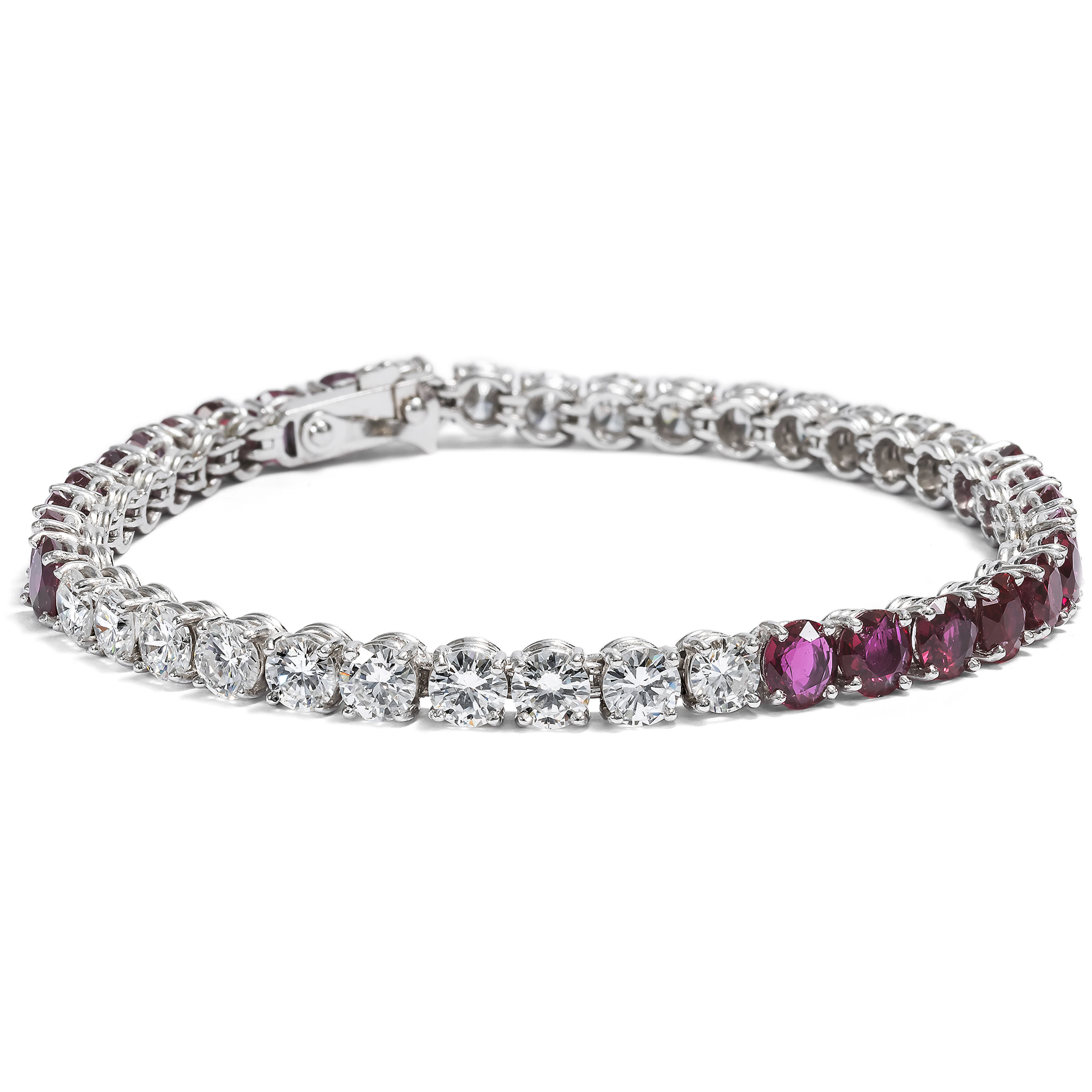 Luxurious Rivière Bracelet with Diamonds & Untreated Rubies, ca. 1965