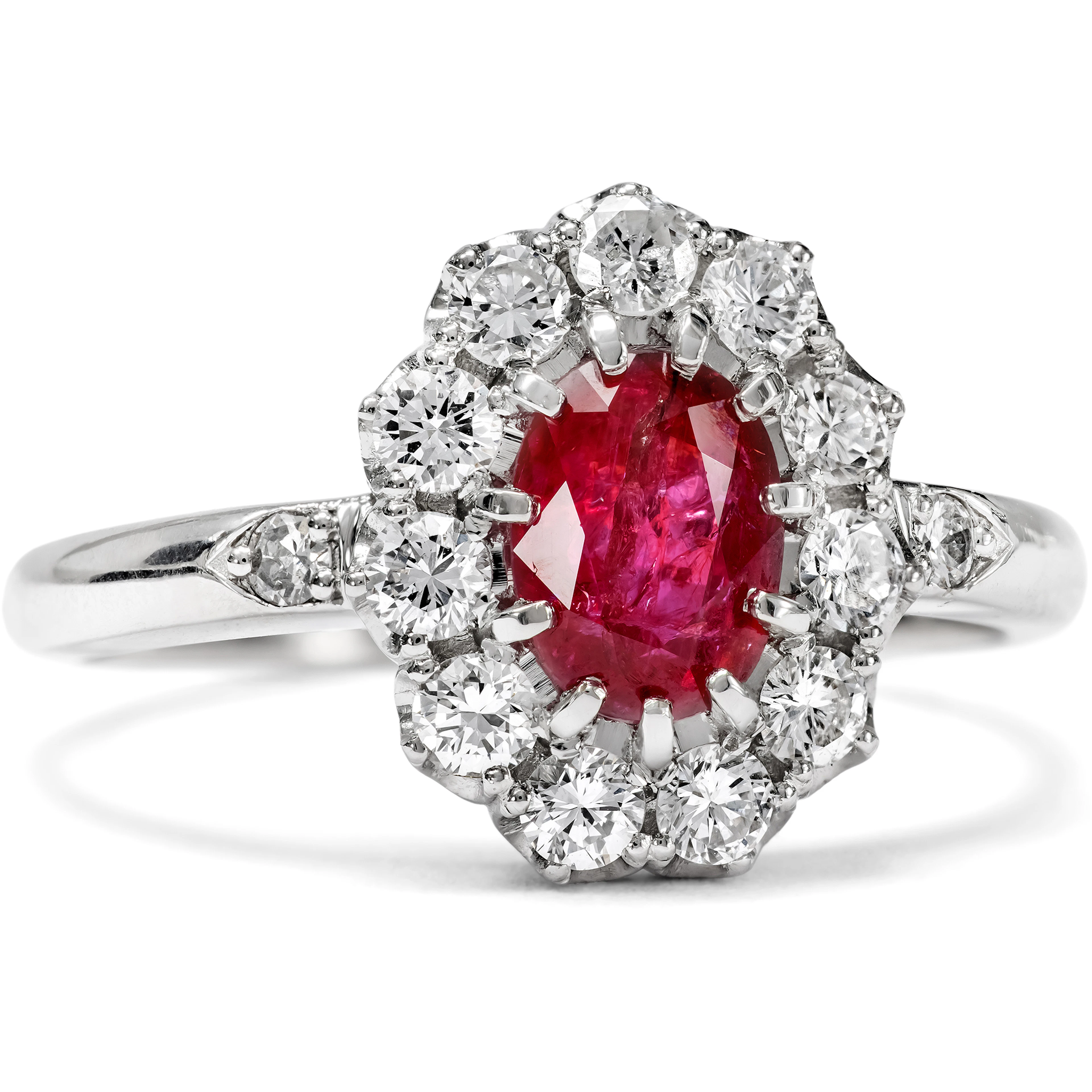 Elegant Ring with Untreated Ruby & Diamonds in Platinum, From Our Workshop