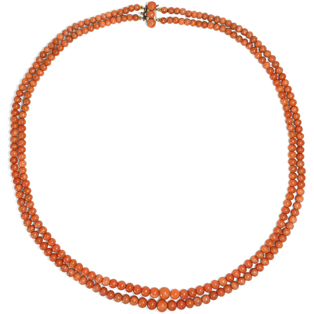 Antique Double-Row Necklace Made of "Sciacca coral", Italy c. 1900