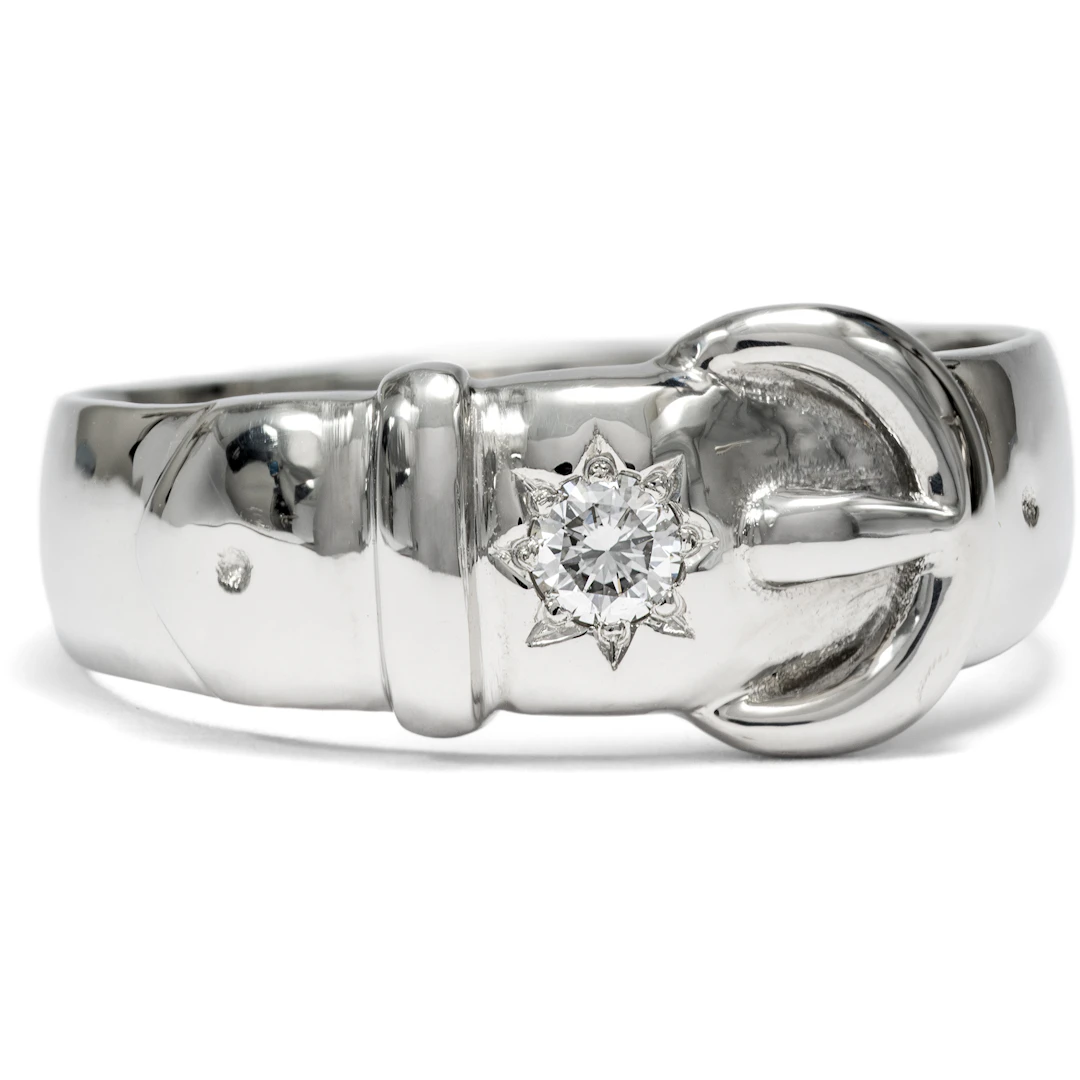 Platinum Belt Ring with Vintage Diamond from Our Workshop
