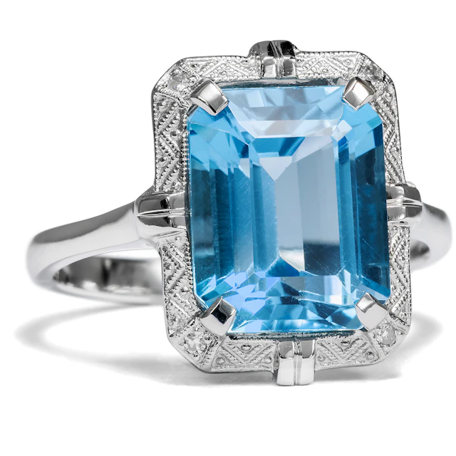 Sustainable ring made of platinum with diamonds & "Swiss Blue" blue