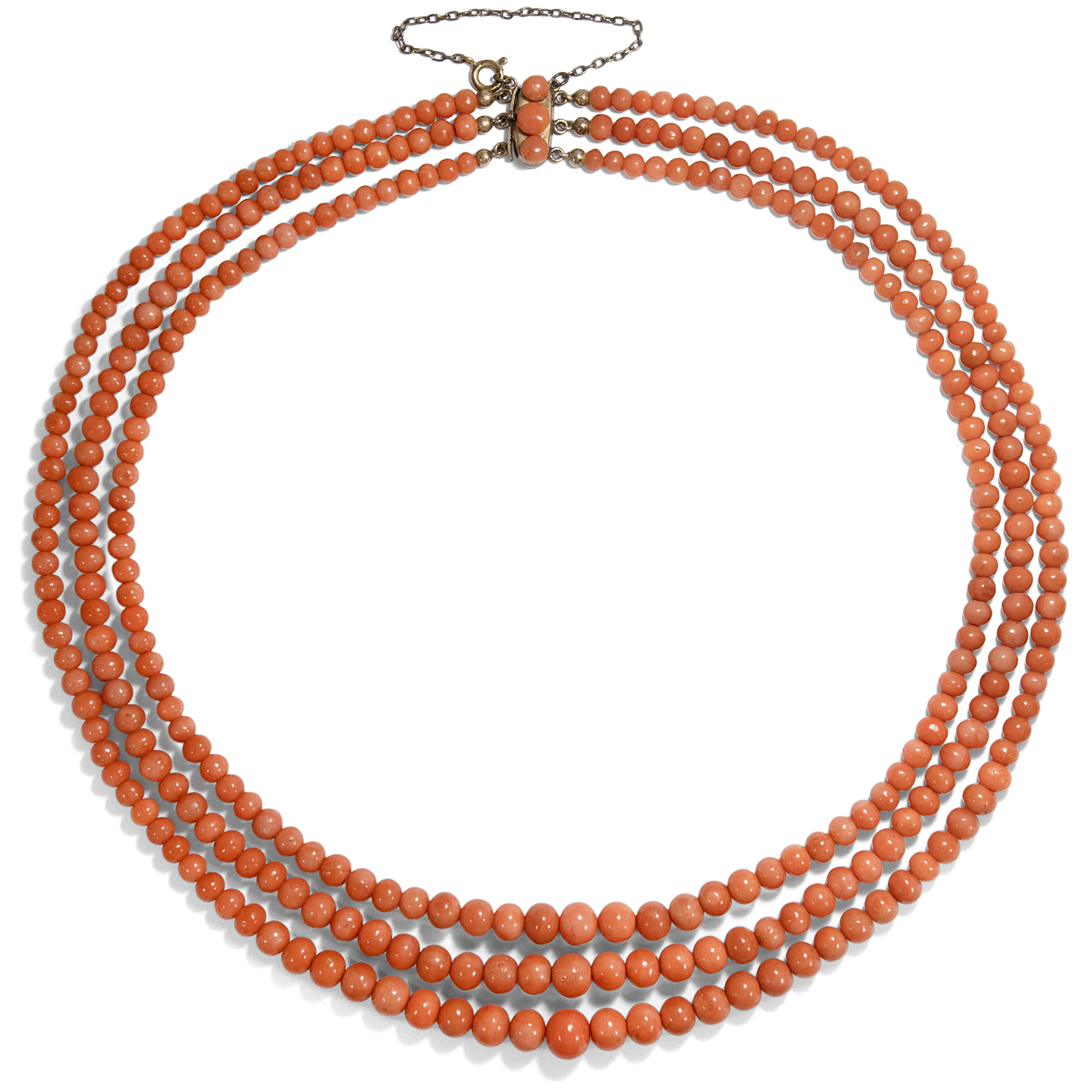 Antique Three Strand Coral Necklace, probably Italy c. 1900