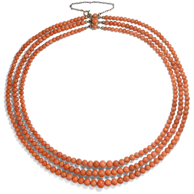 Antique Three Strand Coral Necklace, probably Italy c. 1900