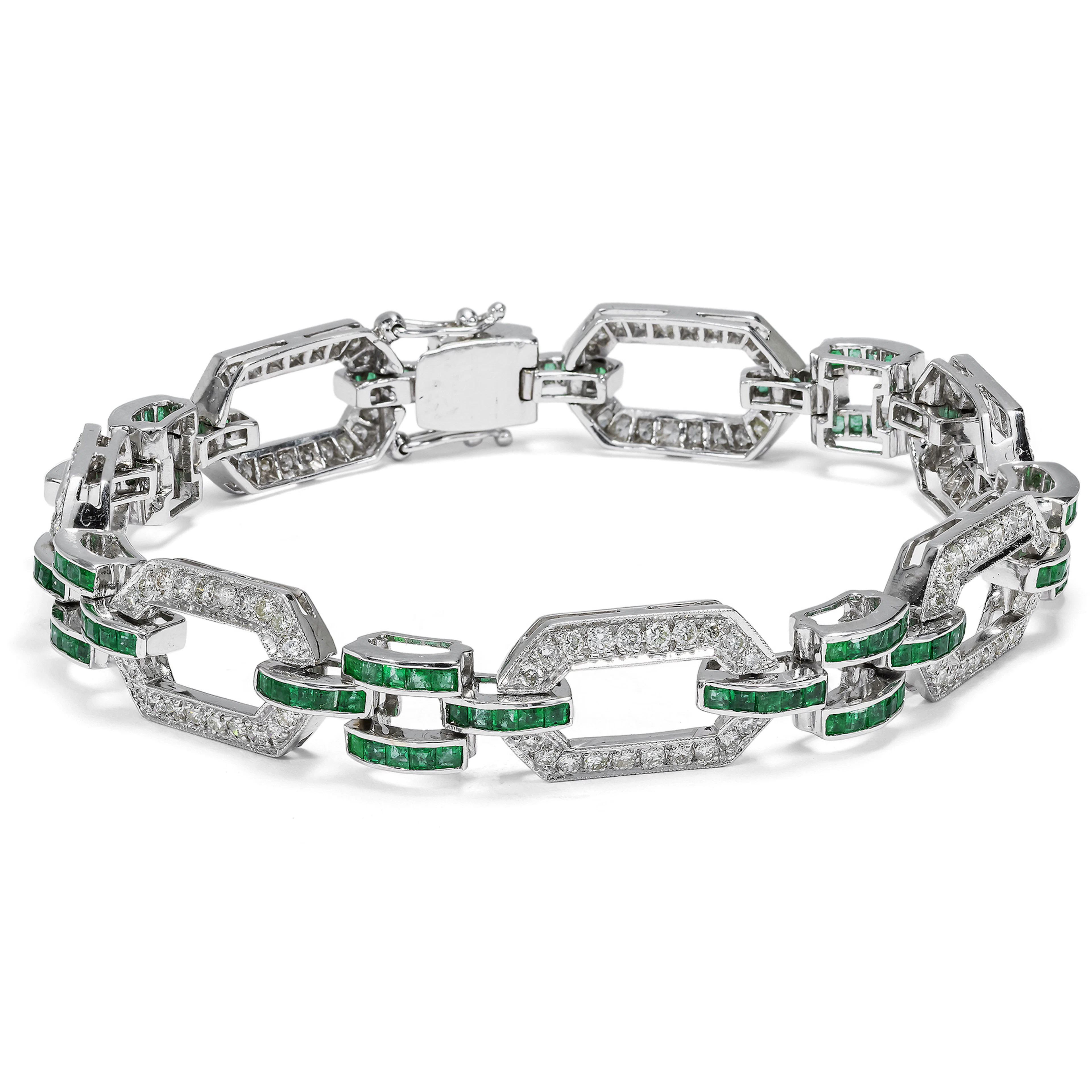 Contemporary Diamond and Emerald Bracelet in White Gold, c. 2000