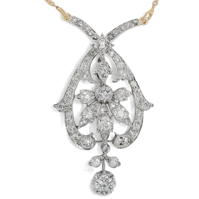 Beautiful Old Cut Diamond Necklace in Silver on Gold, c. 1890 & later