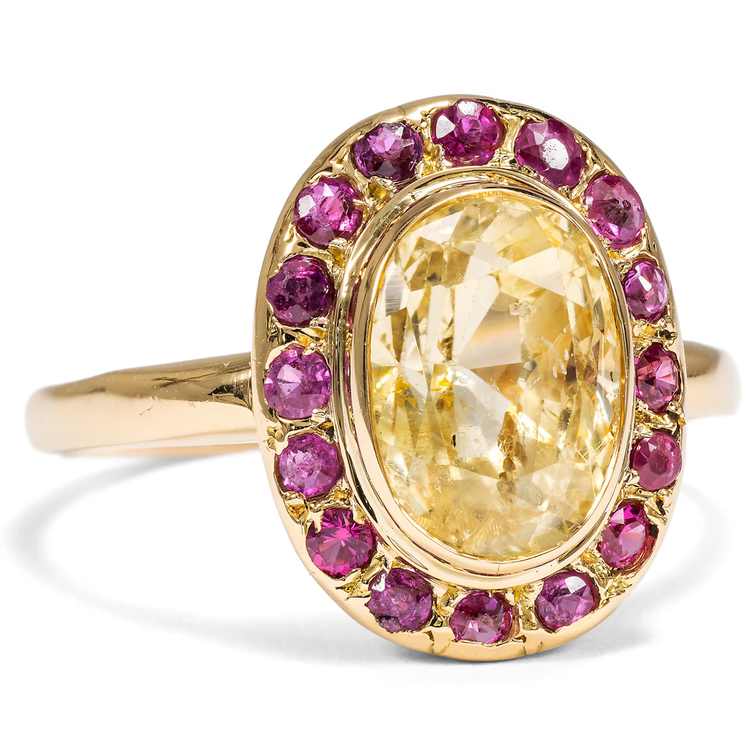 Vintage Ring with Natural Sapphires in Yellow & Pink, c. 1965