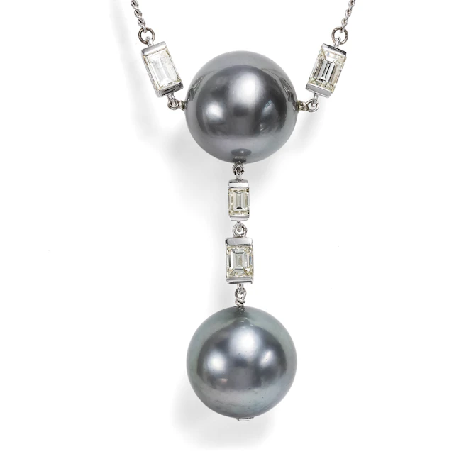 Black Velvet • Edles vintage Collier mit Tahitiperlen & Diamanten