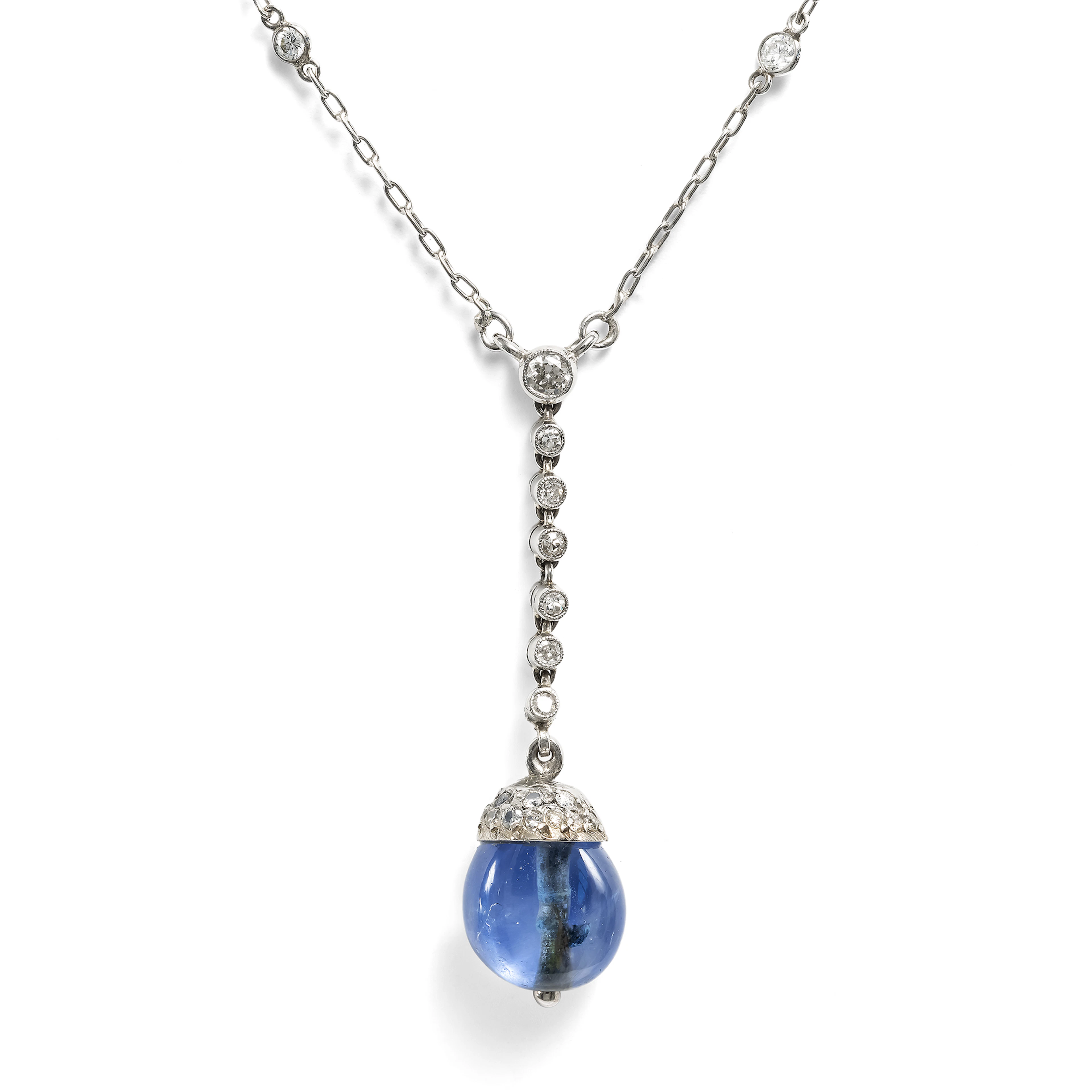 Elegant Necklace with Untreated Sapphire & Diamonds in Platinum, c. 1910