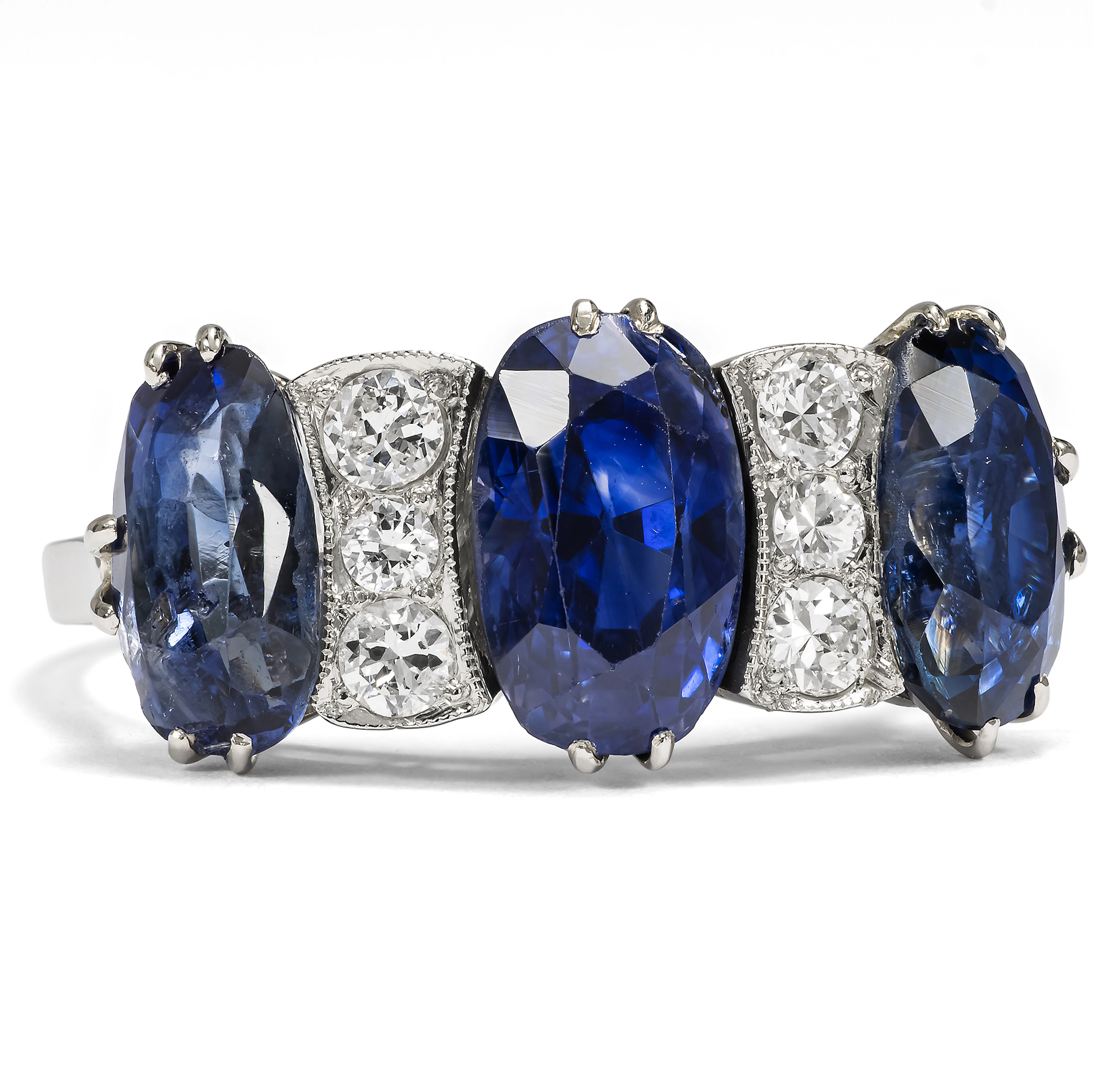 Antique White Gold Ring with Sapphires & Diamonds, Probably England, c. 1930