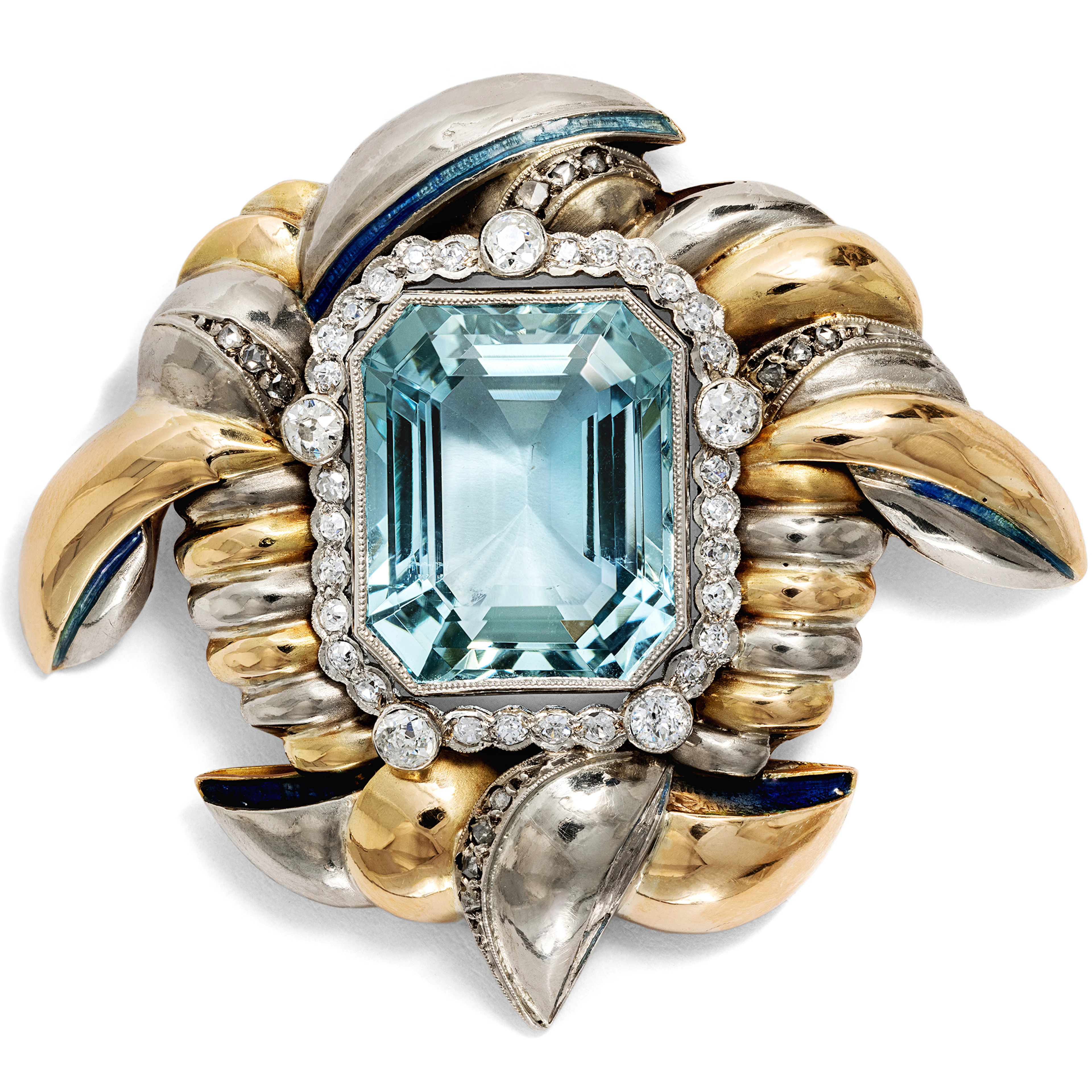 Unusual Aquamarine and Diamond Retro Style Brooch, c. 1940s