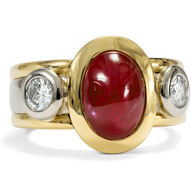 Vintage Ring with 6.15 ct Ruby and Diamonds in Gold, Germany, c. 1990