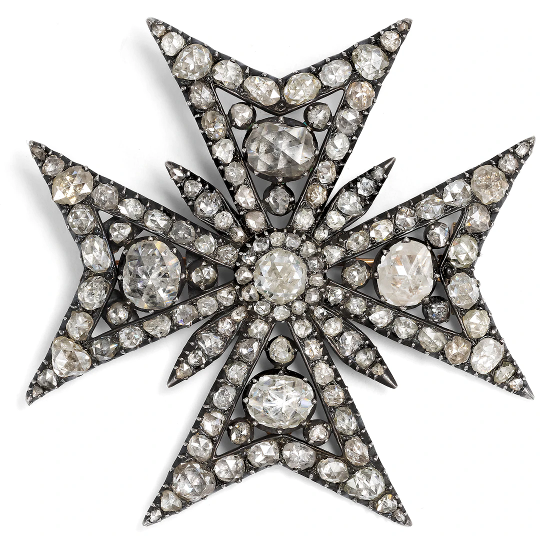 Magnificent Georgian Cross Pattée with 15.10 ct Rose Cut Diamonds