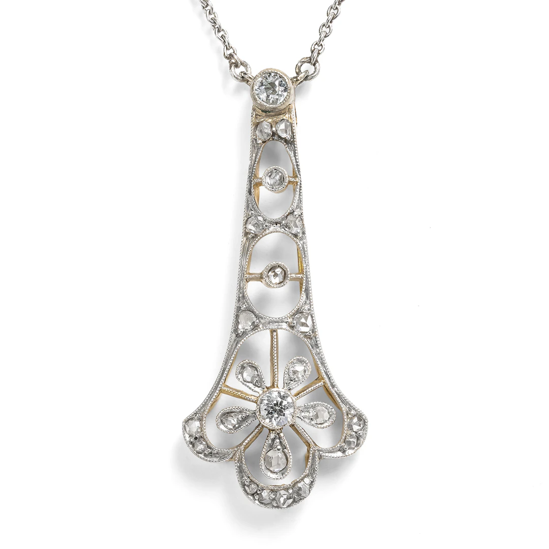 Antique Necklace with Diamonds in Gold & Platinum, c. 1920