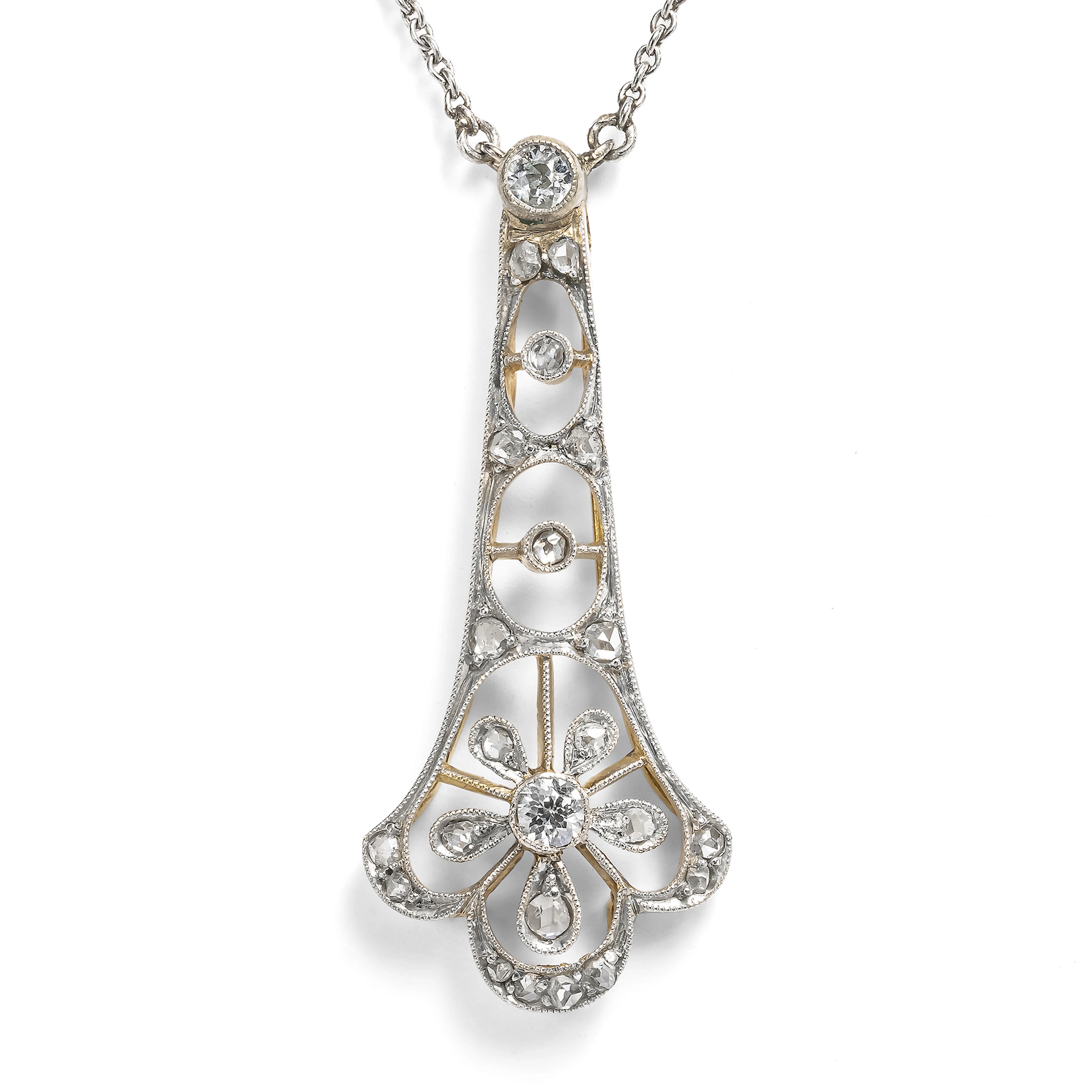 Antique Necklace with Diamonds in Gold & Platinum, c. 1920