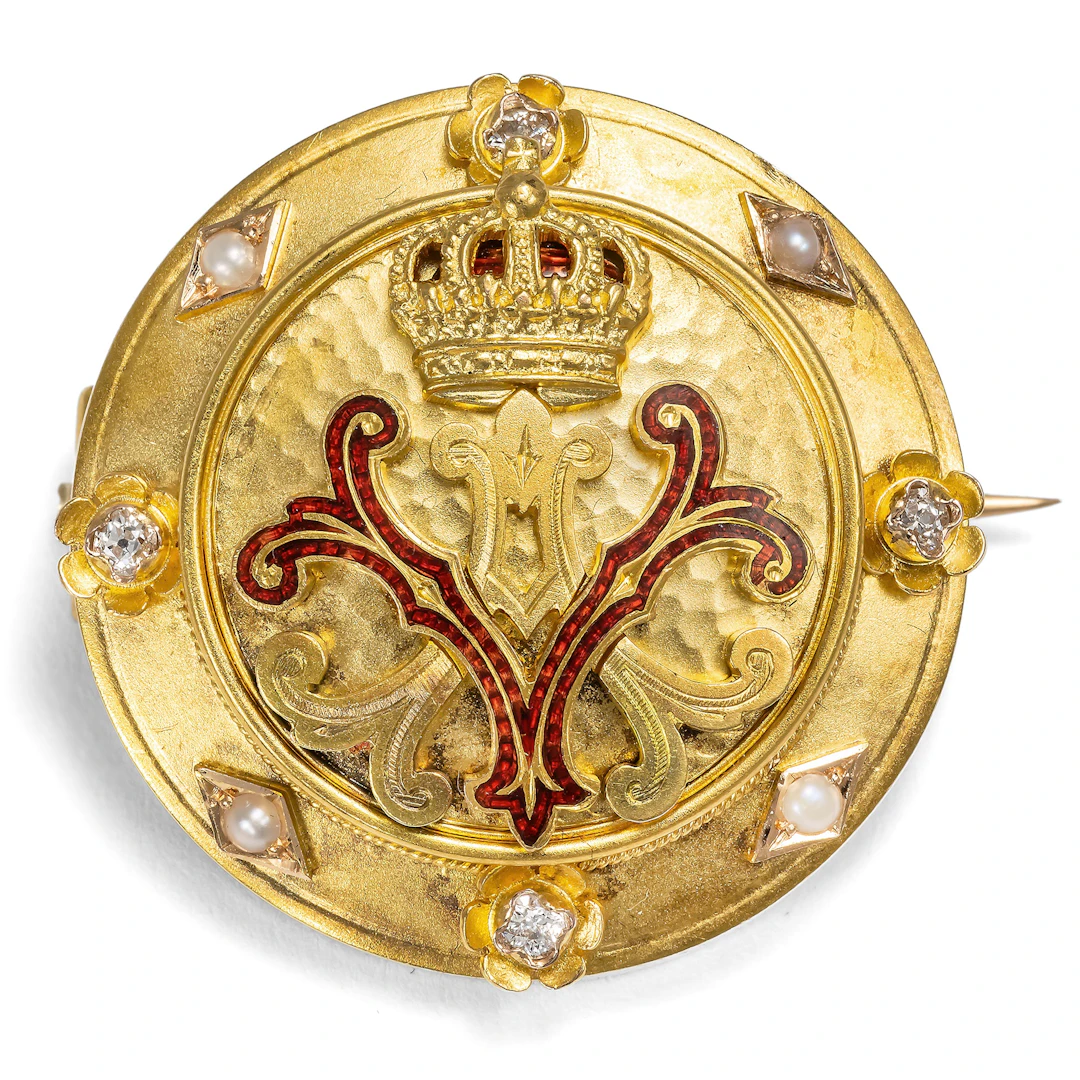 Presentation Locket Brooch by Auguste Viktoria with Diamonds & Pearls