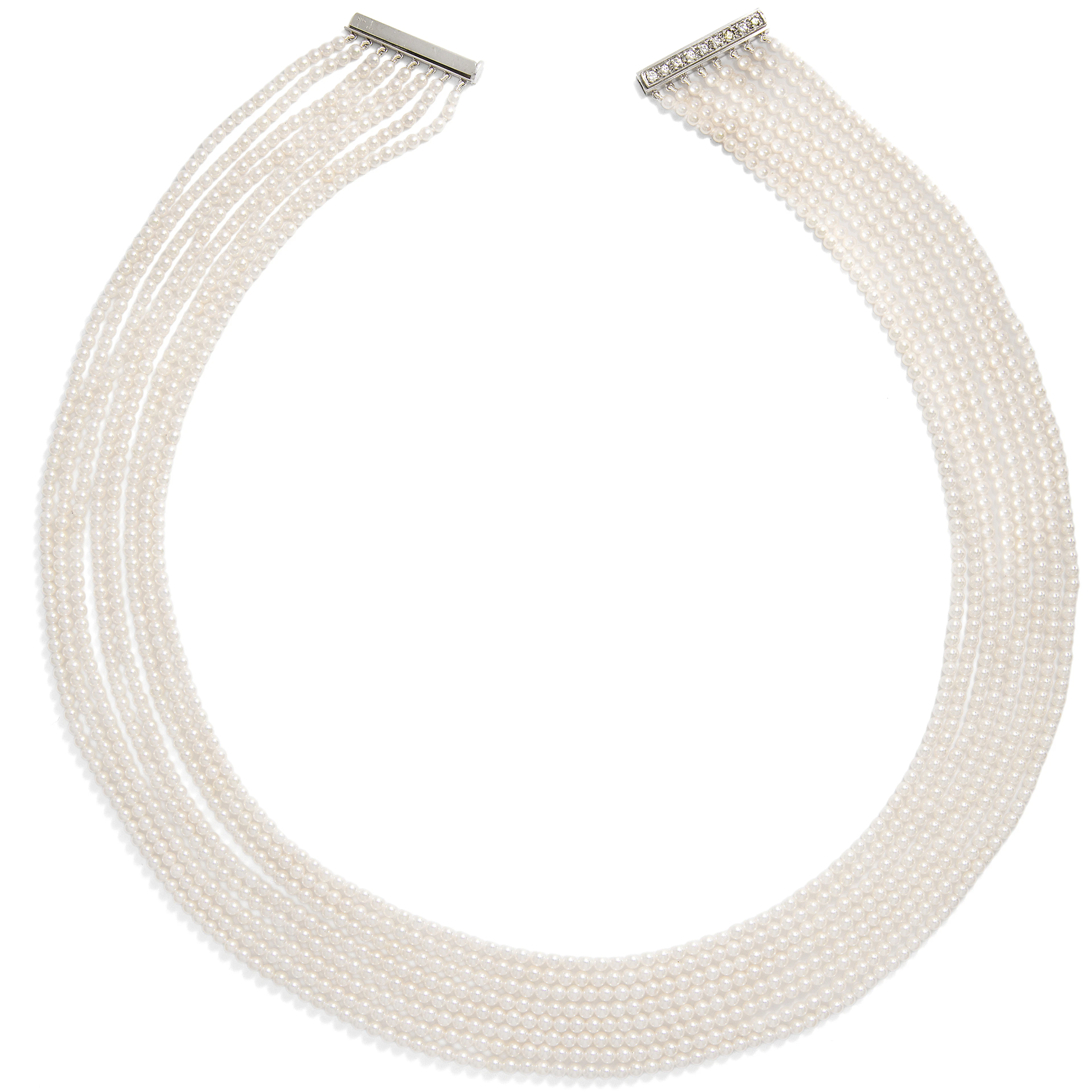 Vintage Eight-Strand Cultured Pearl Necklace with a Diamond Clasp, c. 2000