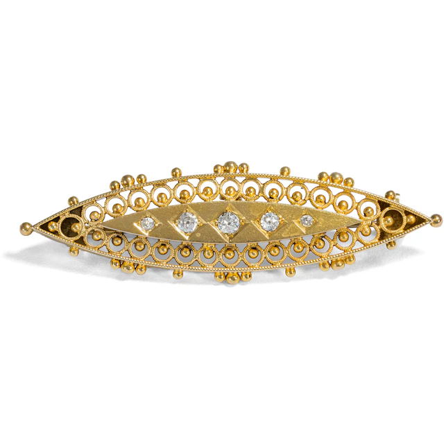 Magnificent Brooch of Historicism With Diamonds in Gold, c- 1885