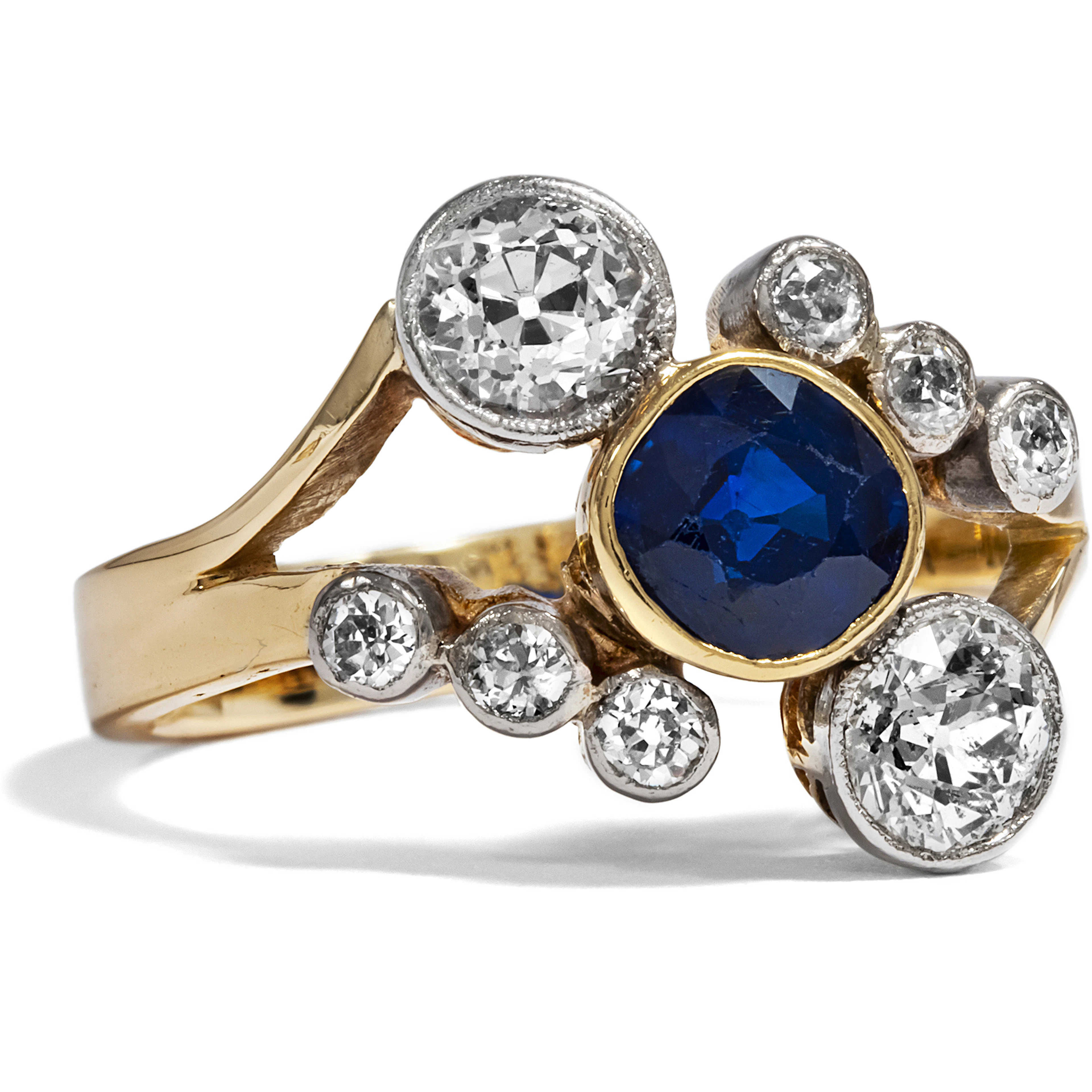 Antique Engagement Ring With Sapphire & Diamonds in Gold & Platinum, c. 1905