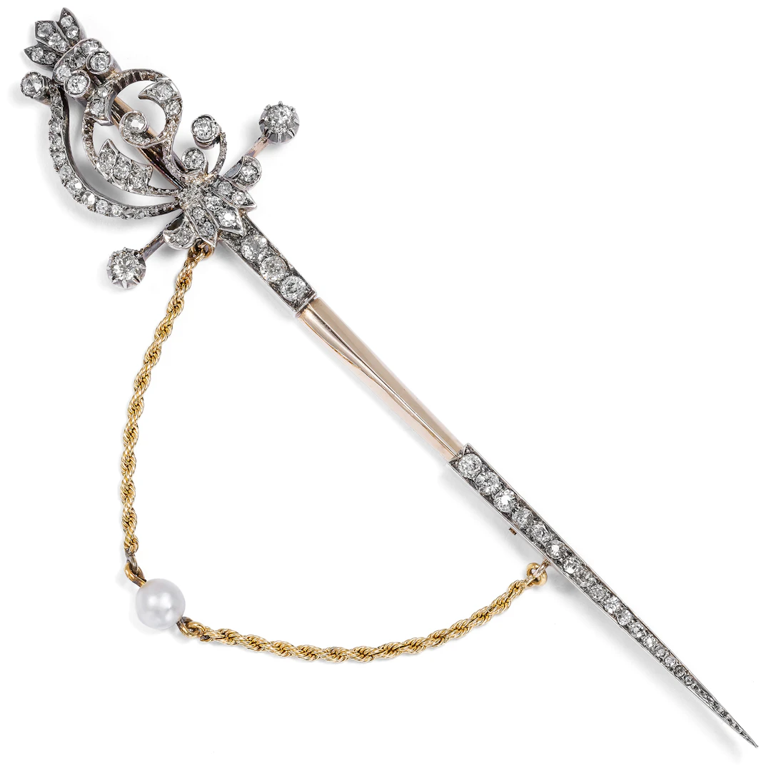 Antique Brooch in the Shape of a Diamond-Set Sword, c. 1895