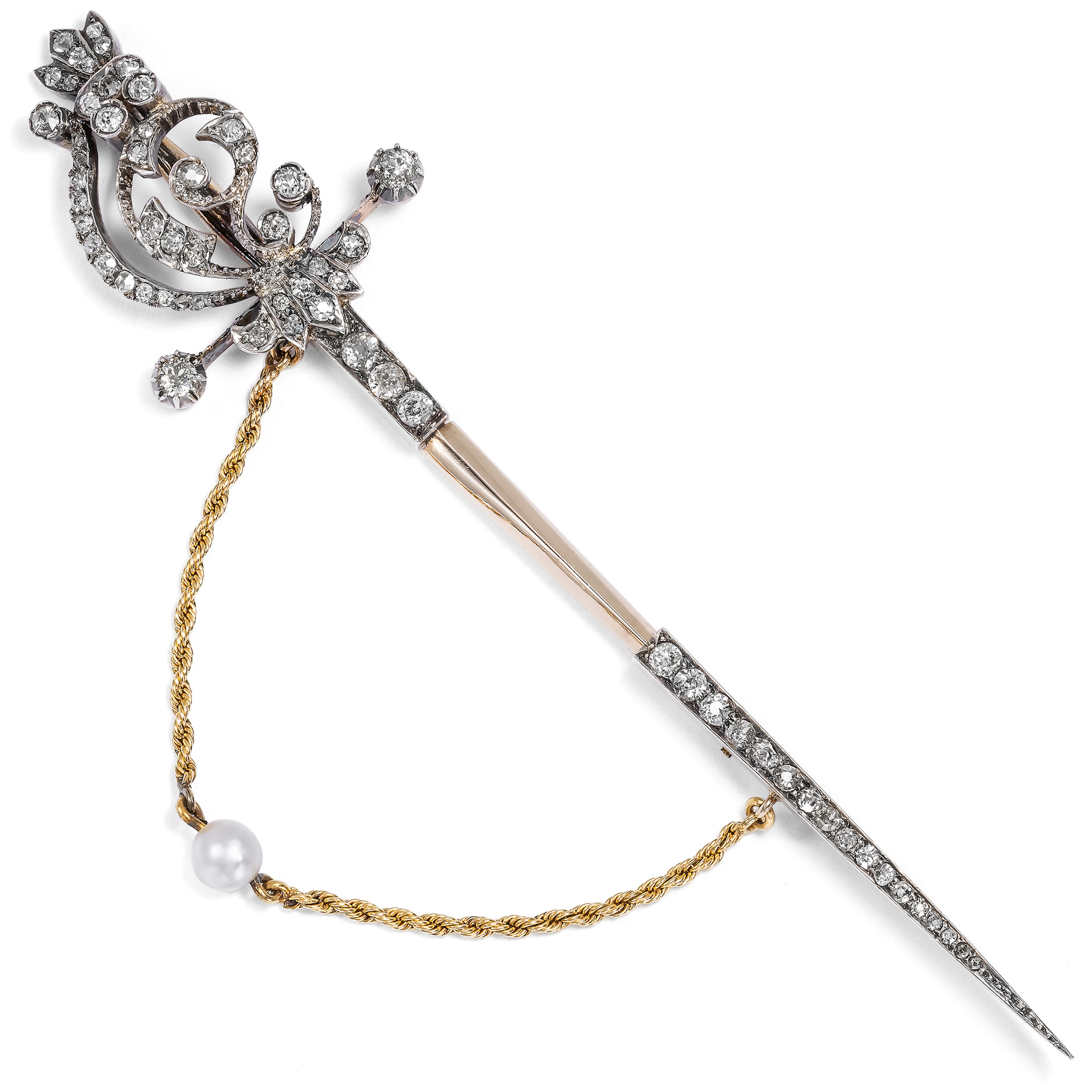 Antique Brooch in the Shape of a Diamond-Set Sword, c. 1895