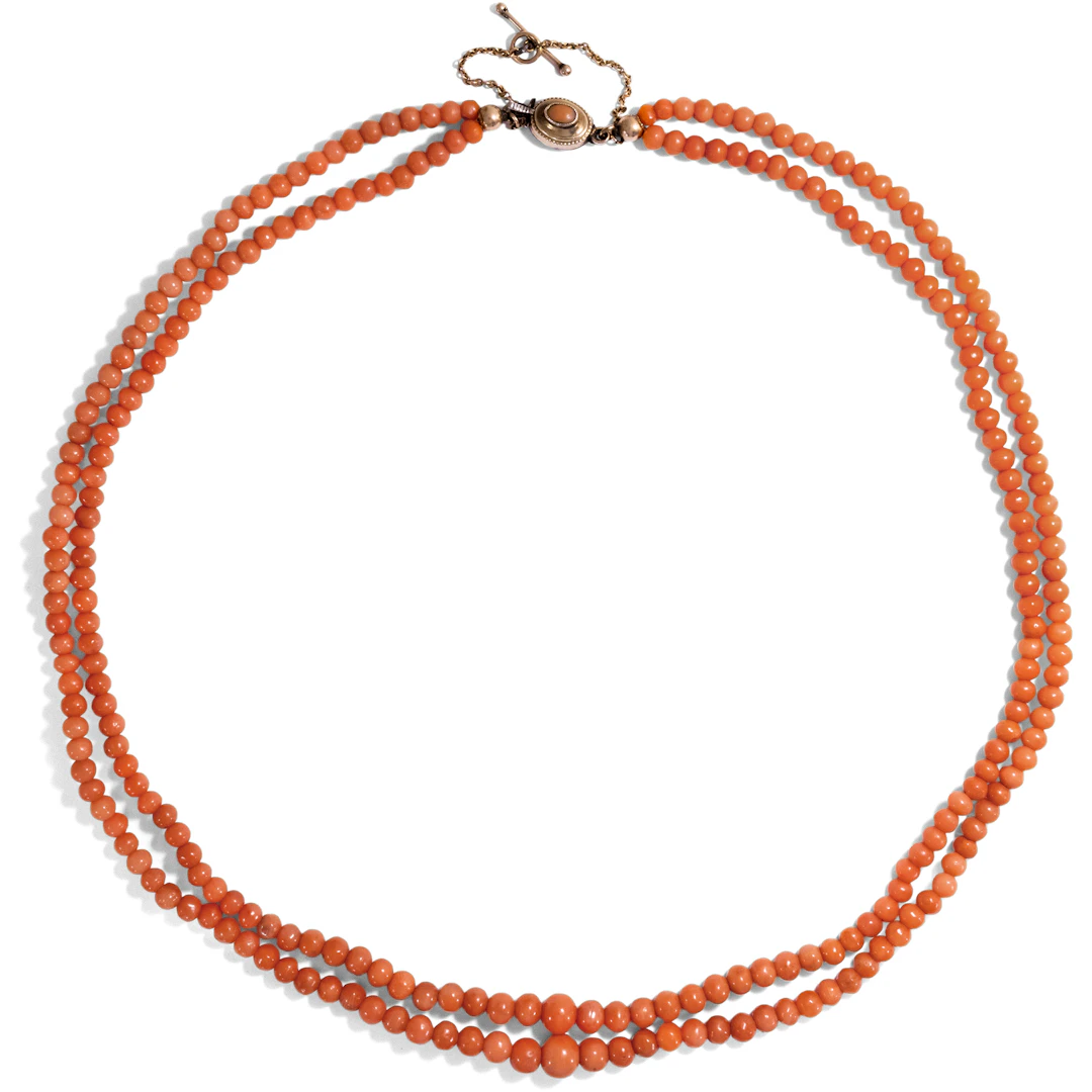 Antique Double Strand Coral Necklace, c. 1900