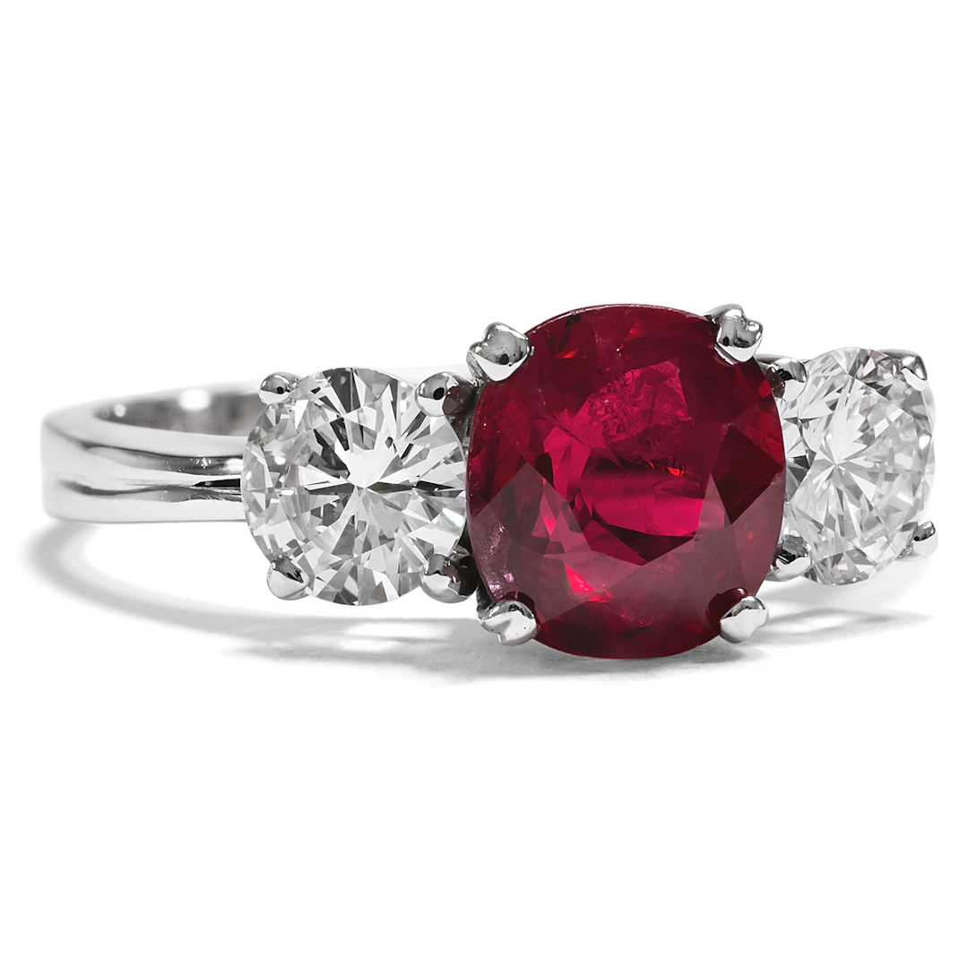 Vintage "Trilogy" Ring with Ruby & Diamonds in White Gold, c. 1970