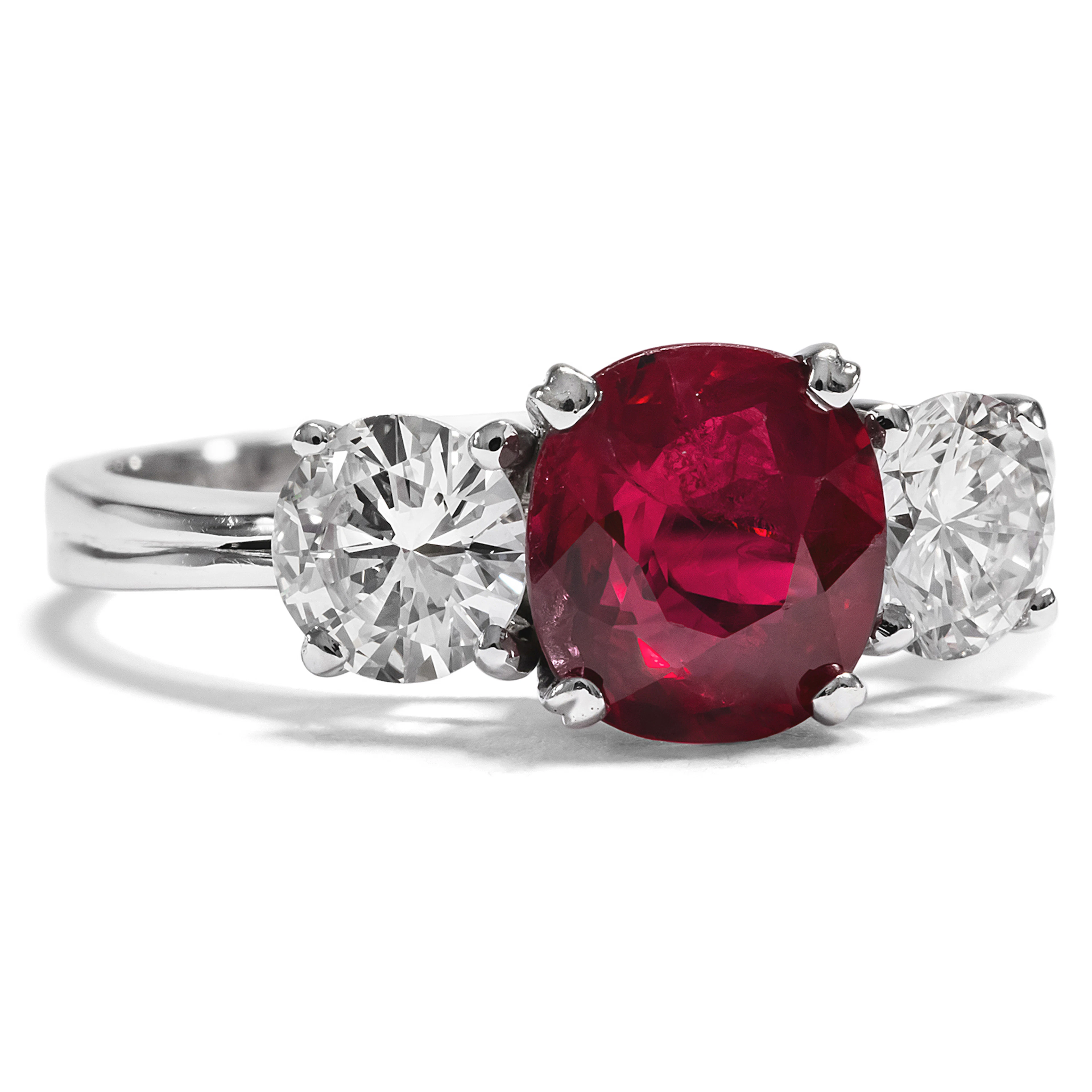 Vintage "Trilogy" Ring with Ruby & Diamonds in White Gold, c. 1970