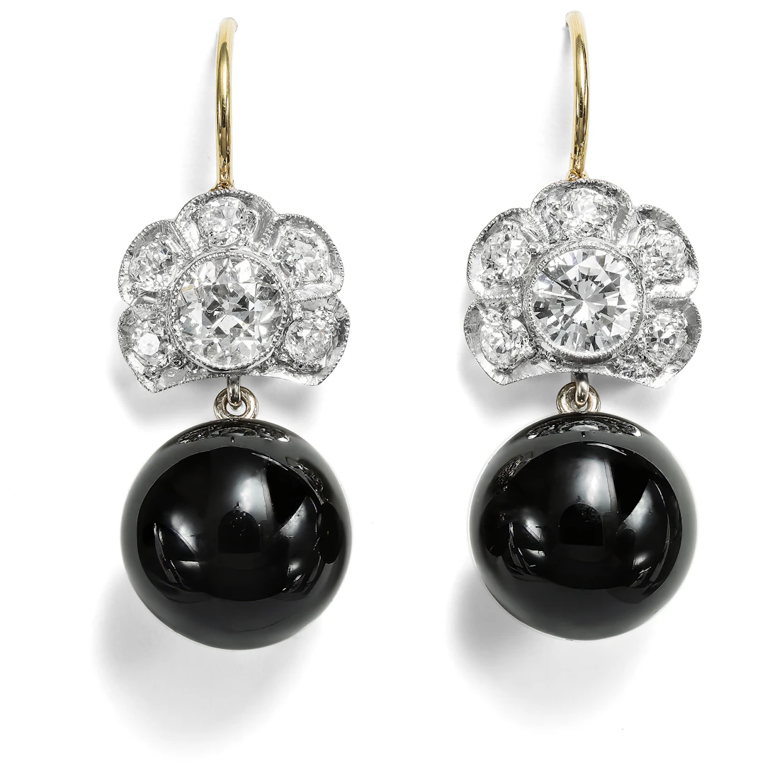 Earrings with Onyx & Art Deco Diamond Elements, from Our Workshop