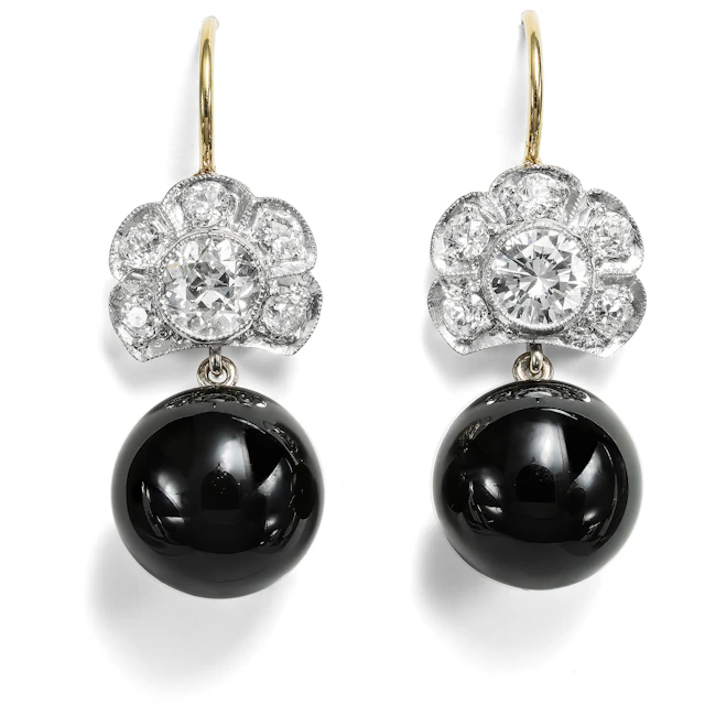 Earrings with Onyx & Art Deco Diamond Elements, from Our Workshop