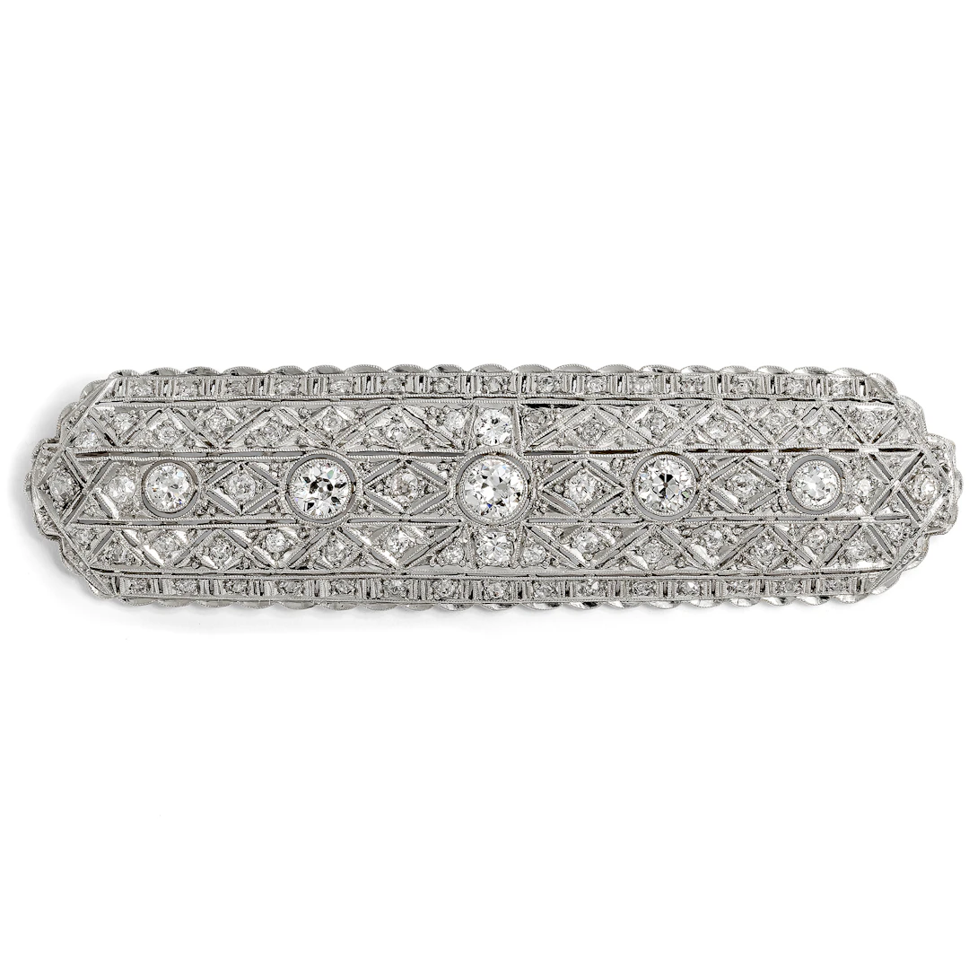 Precious Art Déco Brooch with 3.90 ct Diamonds in Platinum, c. 1930