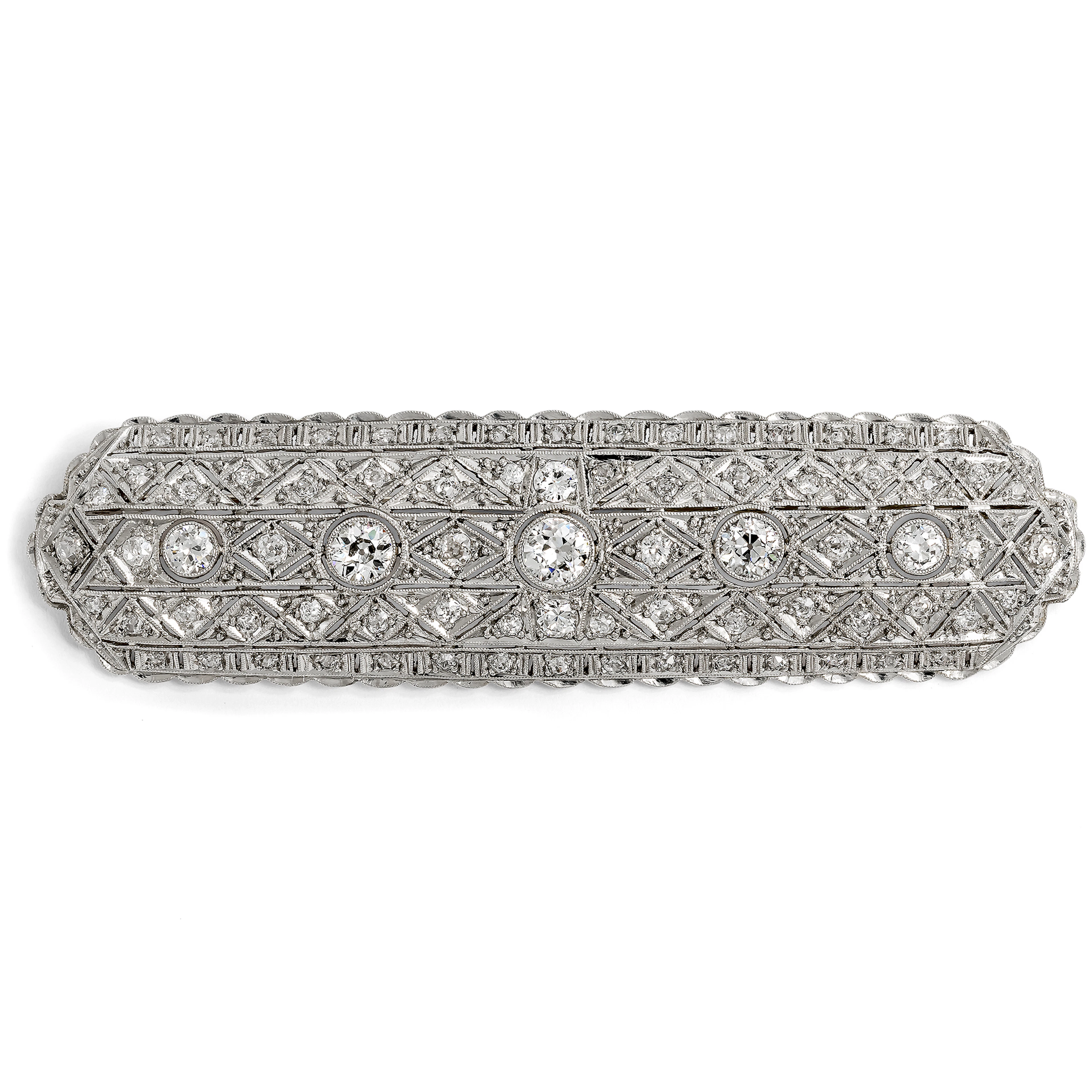 Precious Art Déco Brooch with 3.90 ct Diamonds in Platinum, c. 1930