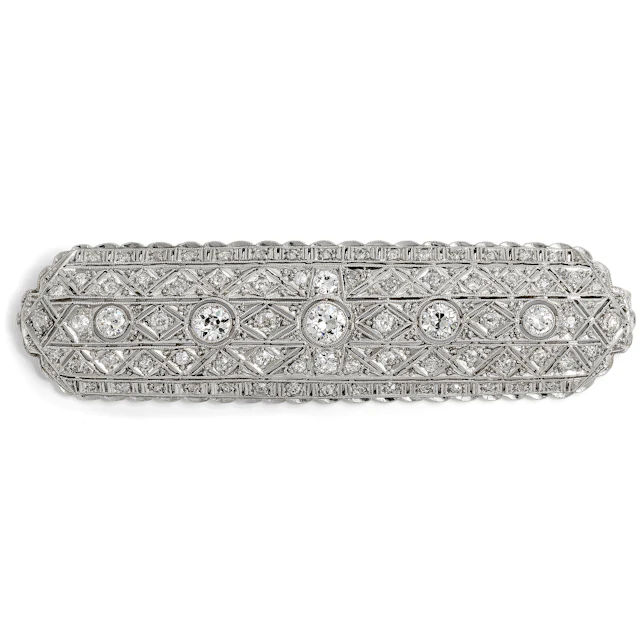 Precious Art Déco Brooch with 3.90 ct Diamonds in Platinum, c. 1930