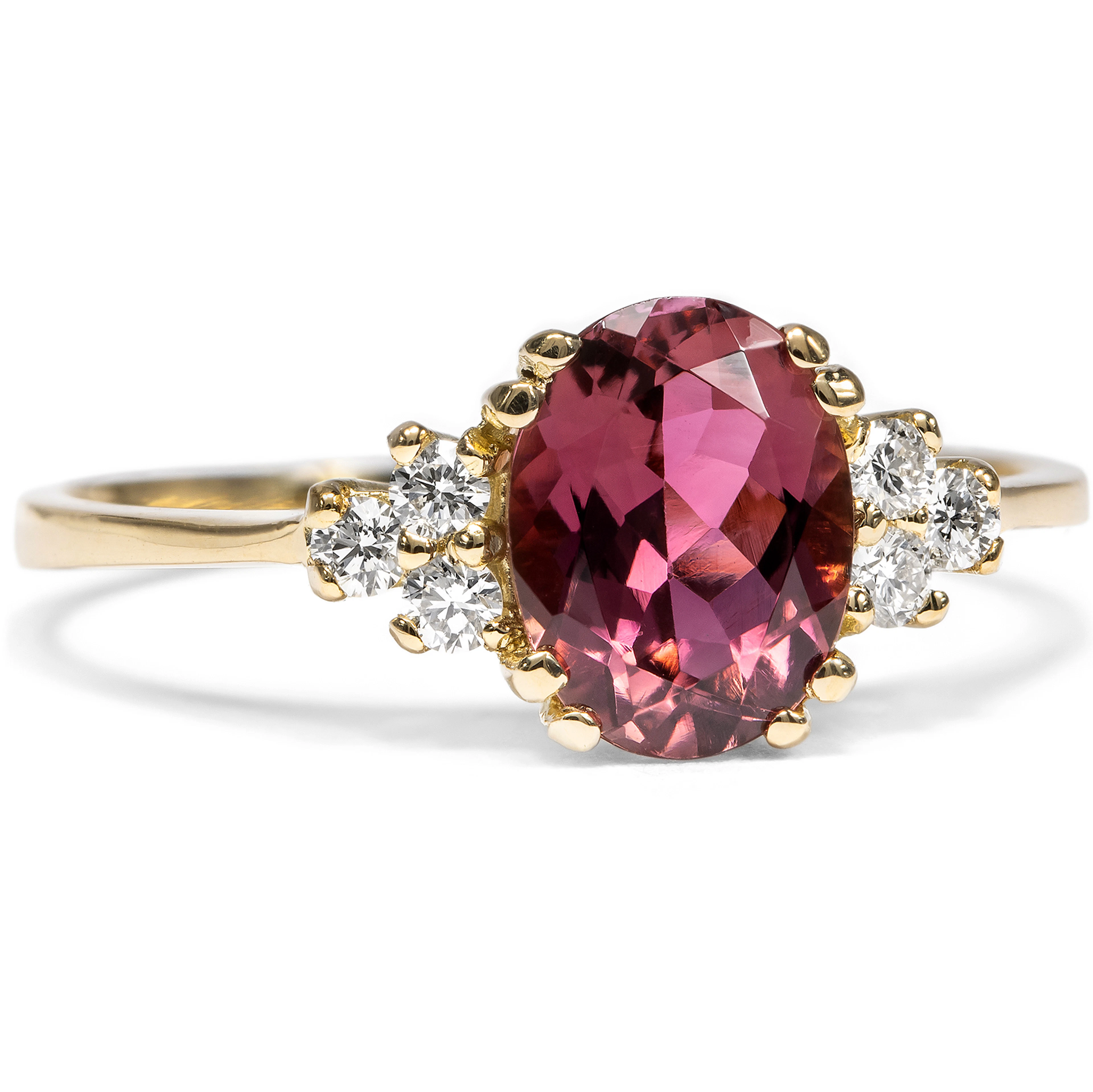 Fine Gold Ring with Violet Red Tourmaline & Diamonds from Our Workshop