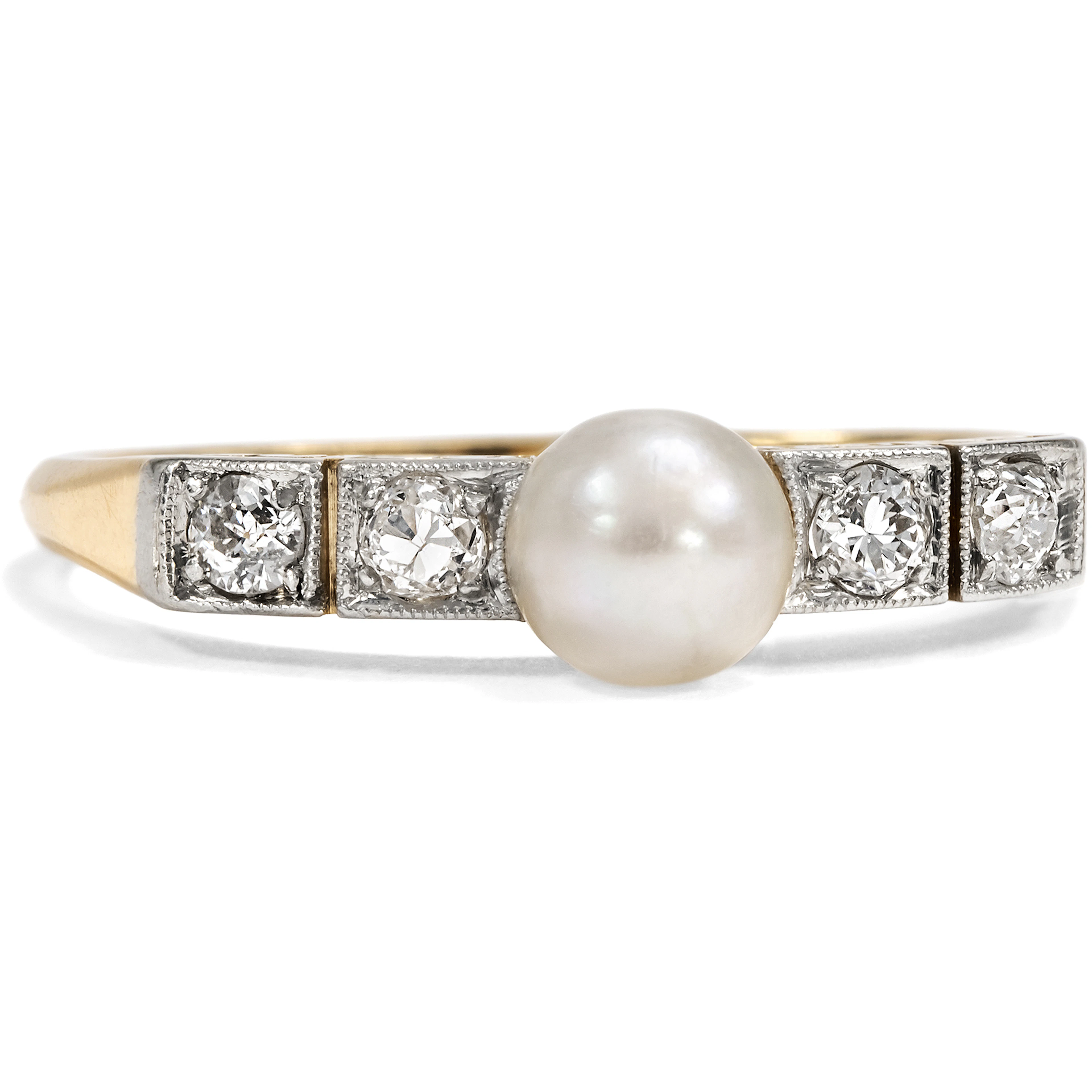Delicate Belle Époque Ring with Natural Pearl & Diamonds, c. 1910
