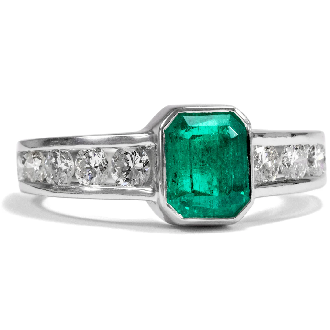 Tropical green • Ausdrucksstarker vintage Ring mit Smaragd & Brillanten