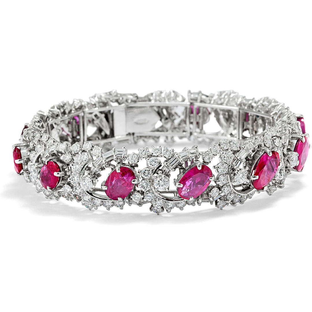 Vintage White Gold Bracelet with Untreated Burmese Rubies, c. 1970