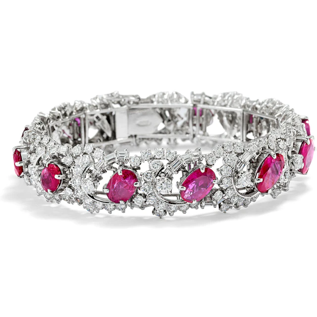 Vintage White Gold Bracelet with Untreated Burmese Rubies, c. 1970