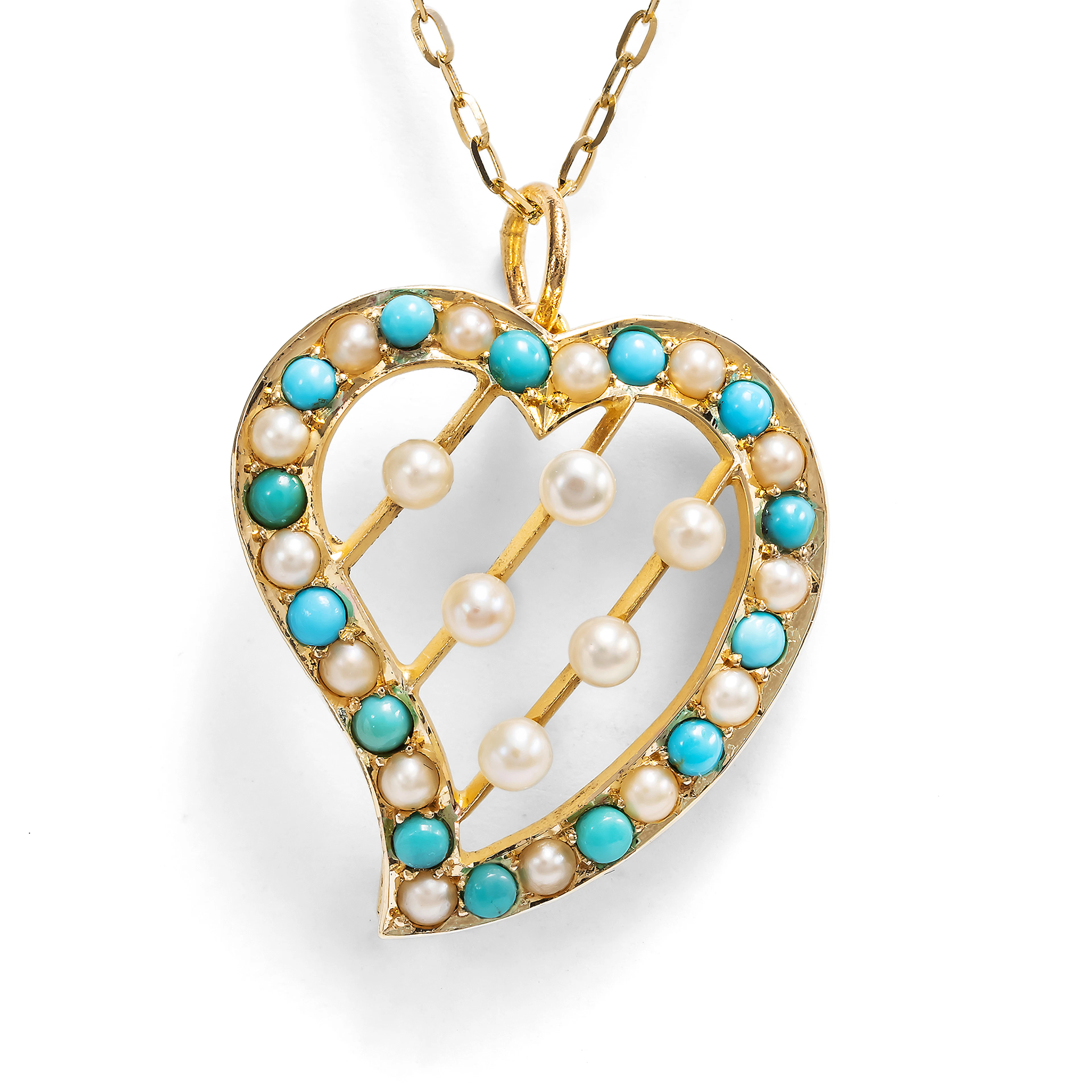 Antique "Luckenbooth" Pendant with Turquoises & Pearls, Great Britain