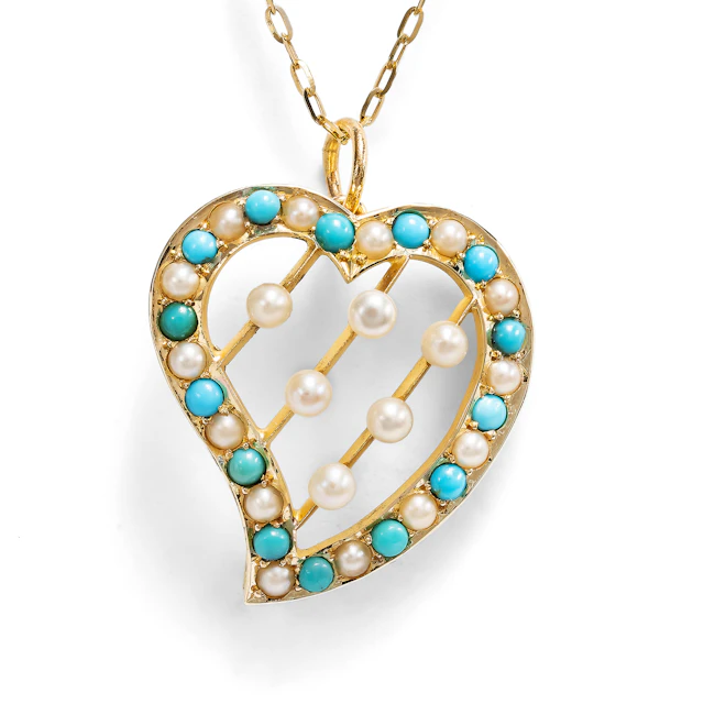 Antique "Luckenbooth" Pendant with Turquoises & Pearls, Great Britain