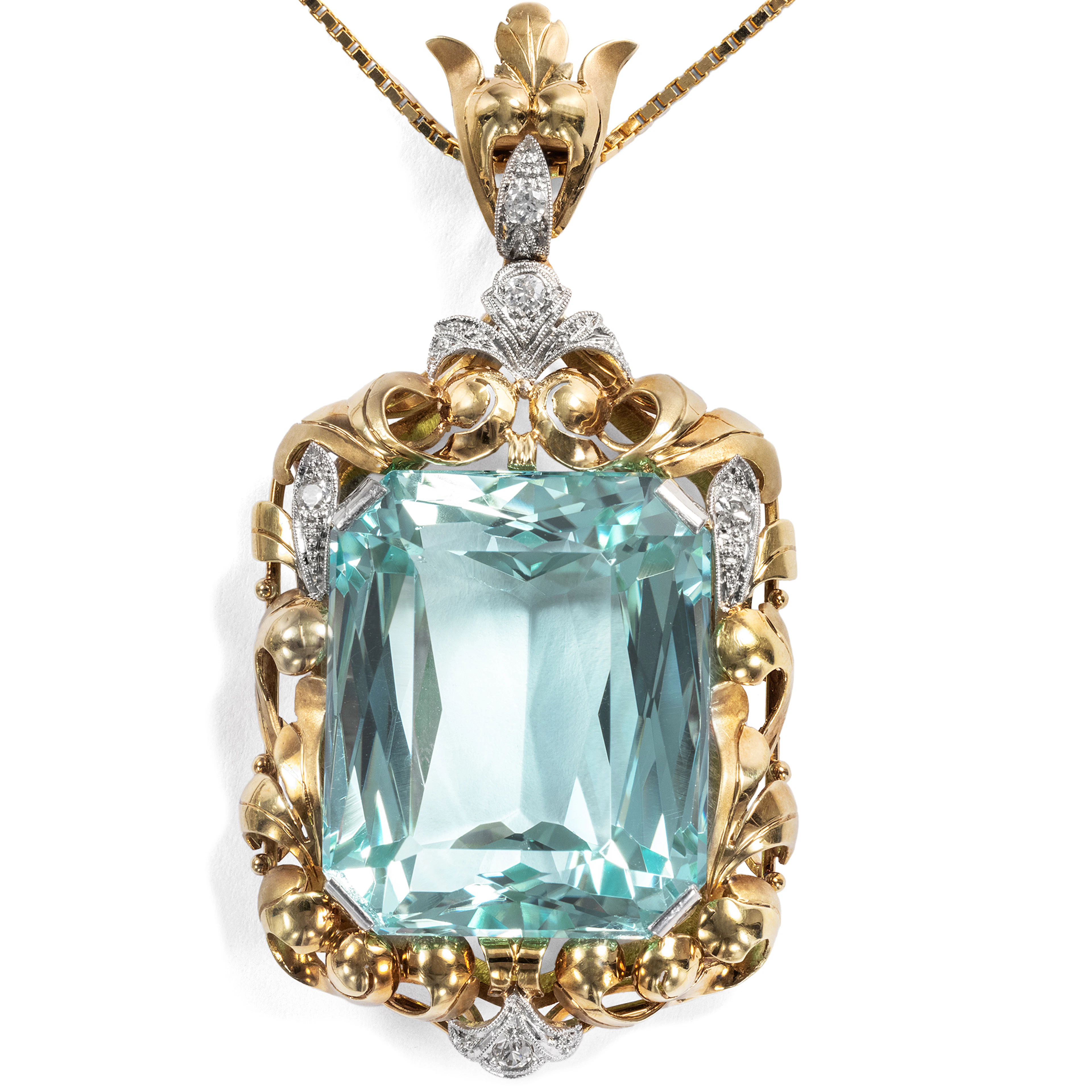 Magnificent Aquamarine & Diamond Pendant of Art Deco, 1930s