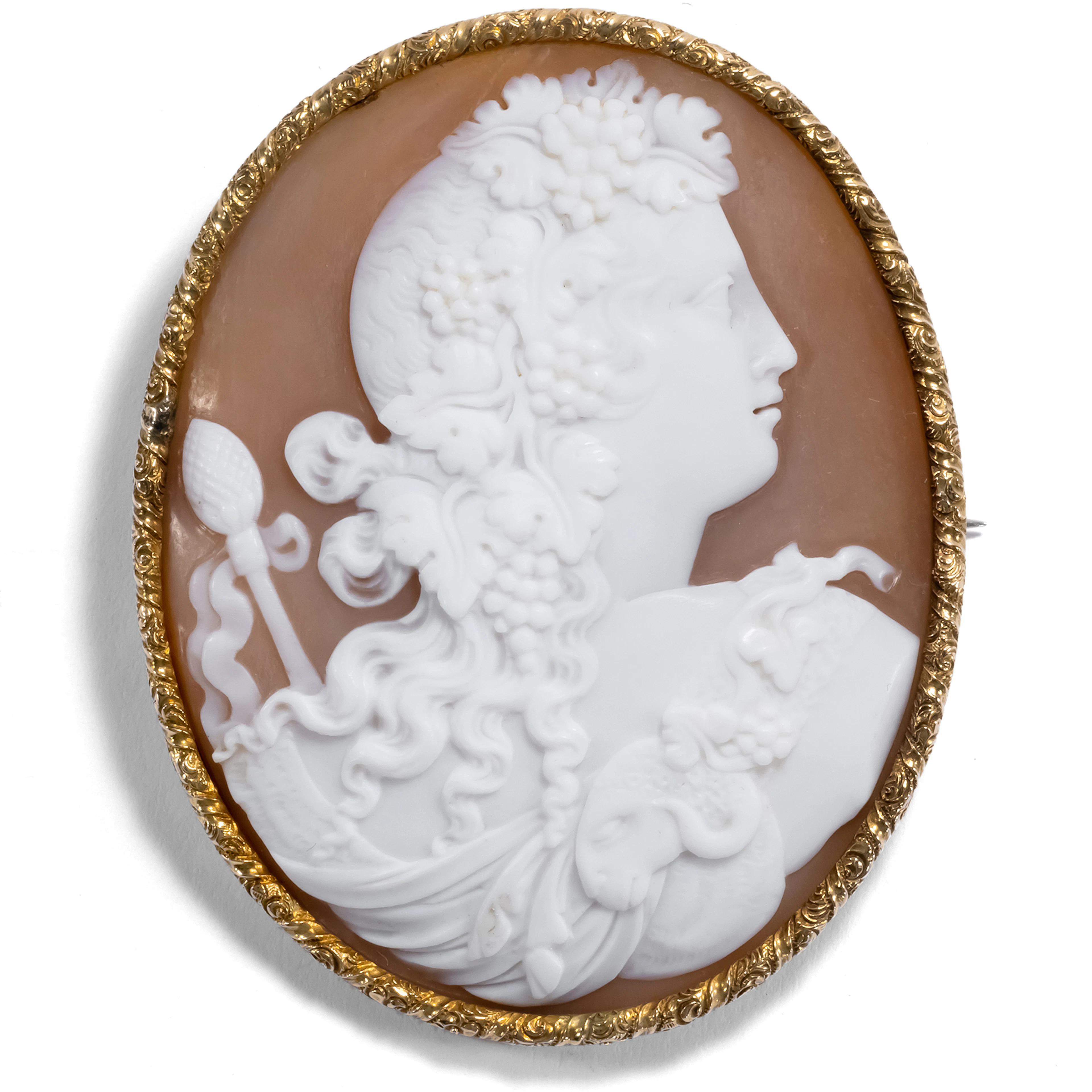 Magnificent Shell Cameo as a Brooch Set in Gold, c. 1850