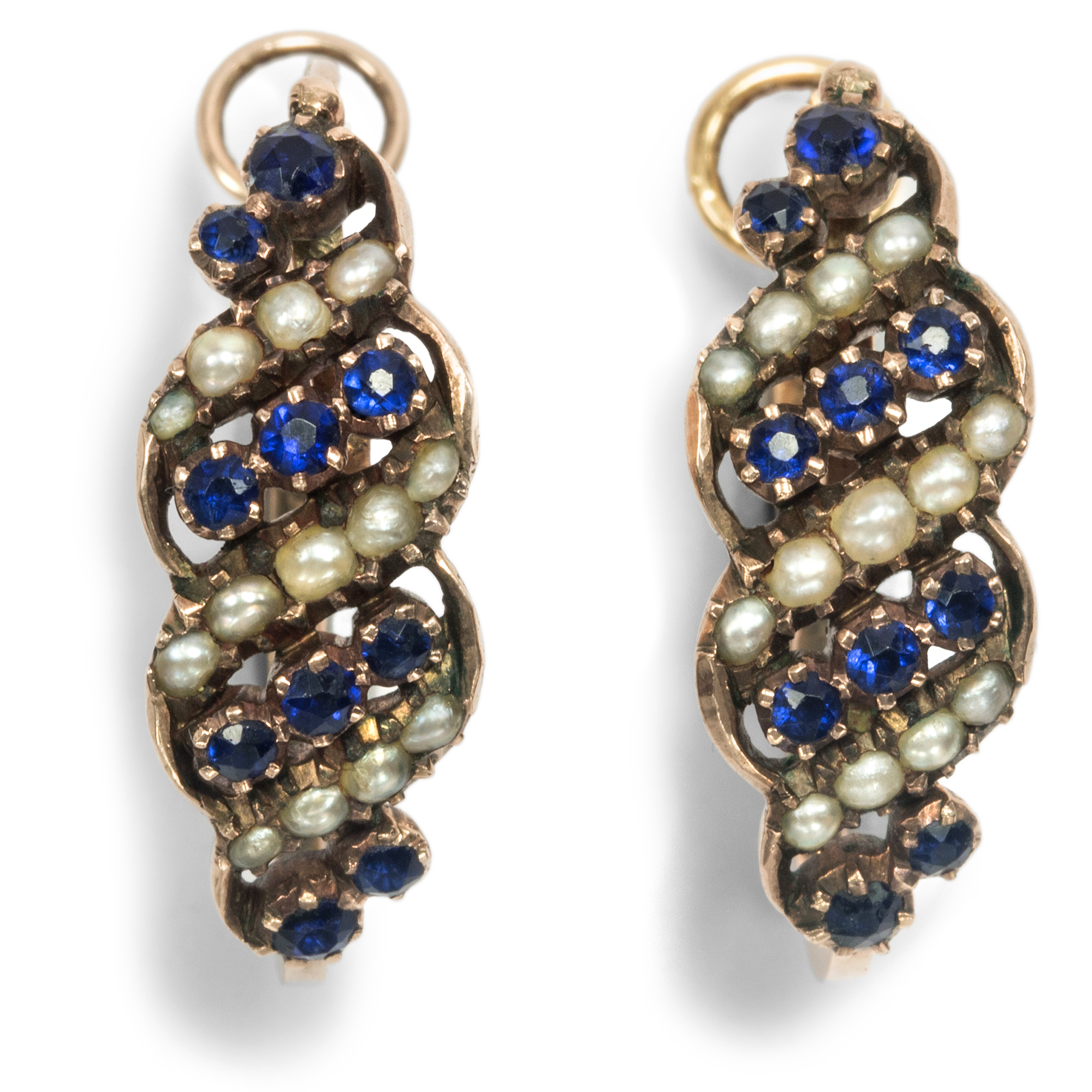 Antique Biedermeier poissant earrings with natural pearls & glass