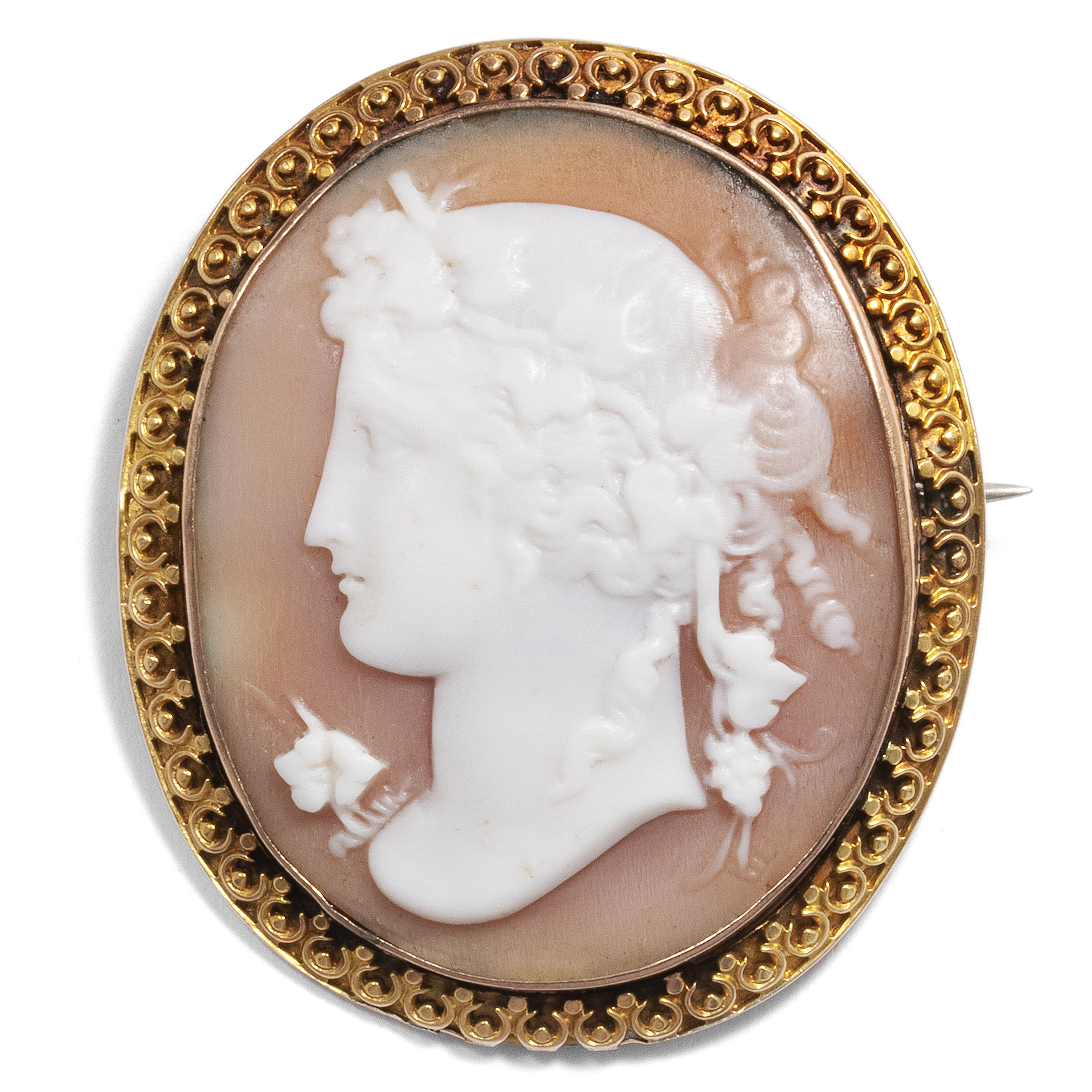 Antique Shell Cameo With Personification Of Fidelity In Gold Setting