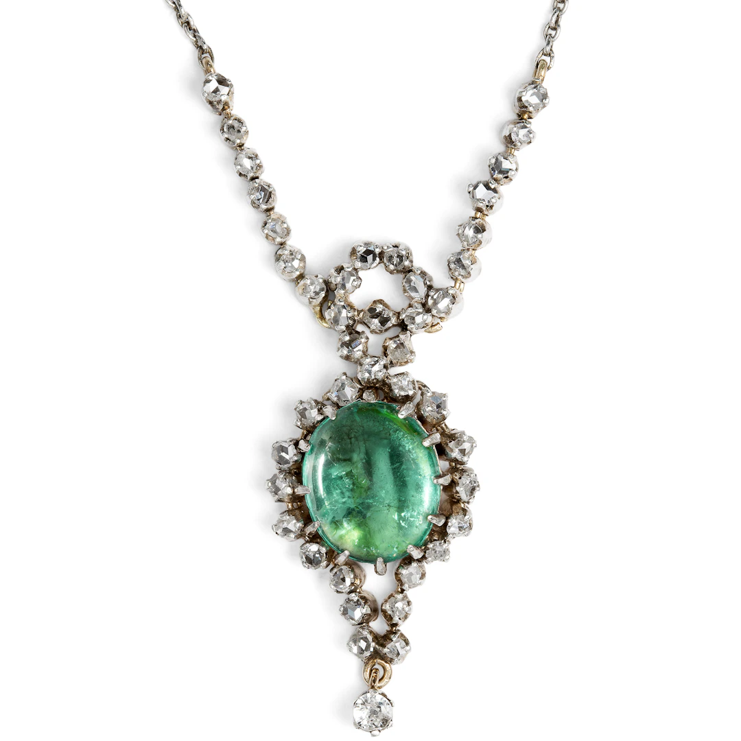 Beautiful Belle Époque Necklace with Tourmaline and Diamonds, c. 1900