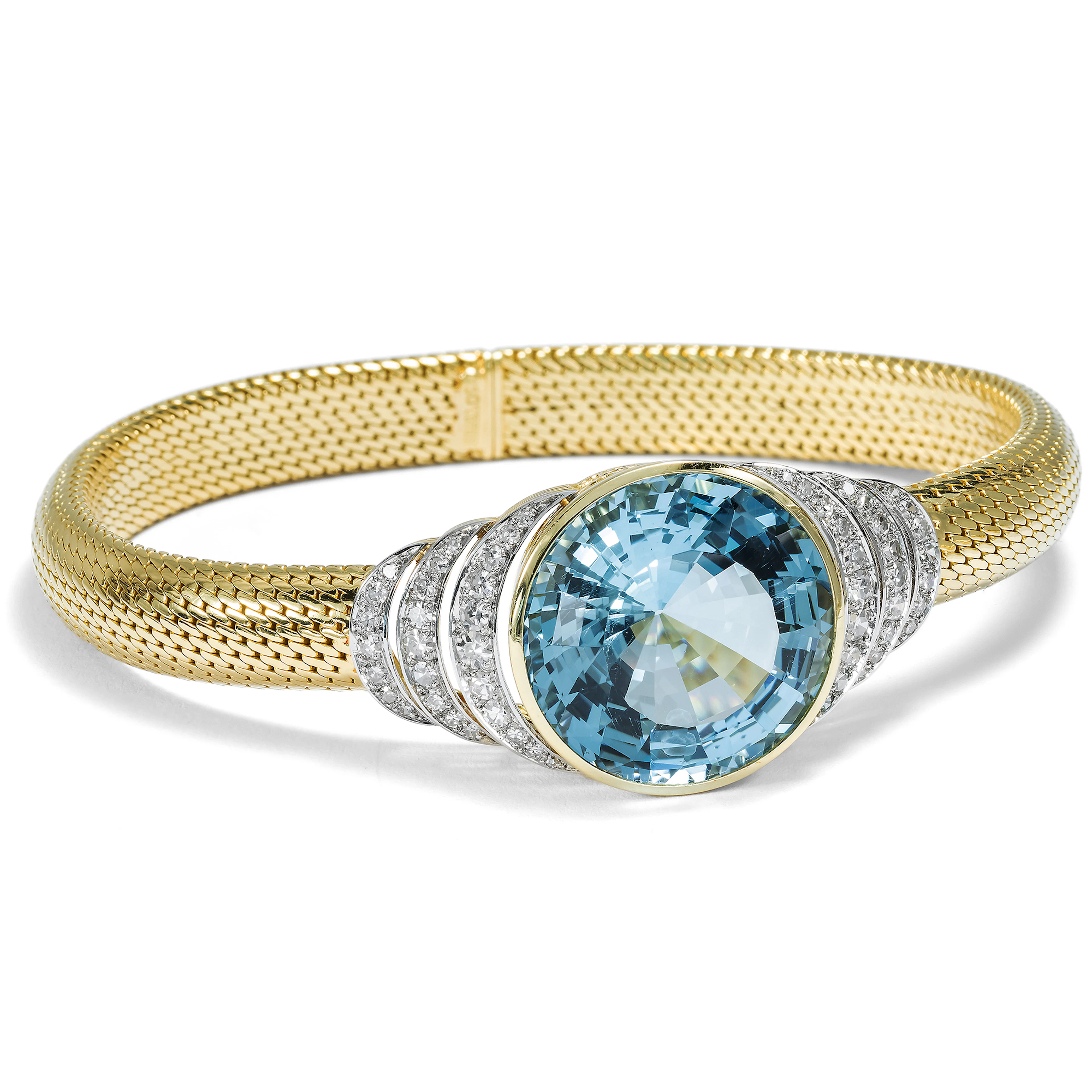 Magnificent Aquamarine & Diamond Gold Bracelet, German, c. 1950s