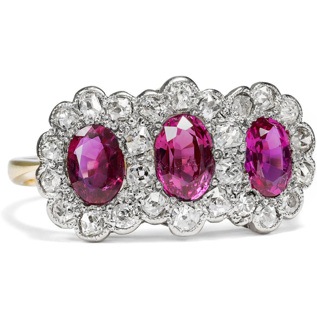 Precious Ring with Untreated Burmese Rubies & Diamonds, c. 1940