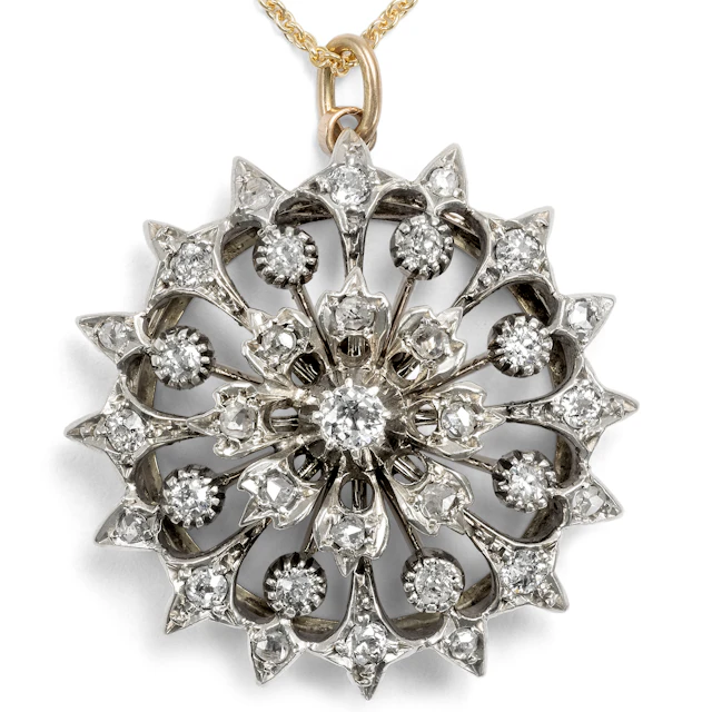 Elegant Belle Époque Pendant Brooch with Diamonds in Silver and Gold, ca. 1890