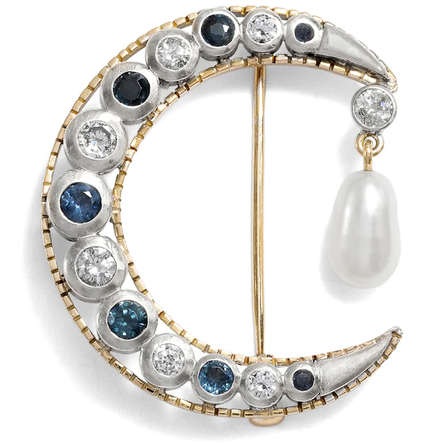Vintage Brooch with Sapphires & Diamonds in Gold & Silver, c. 1985